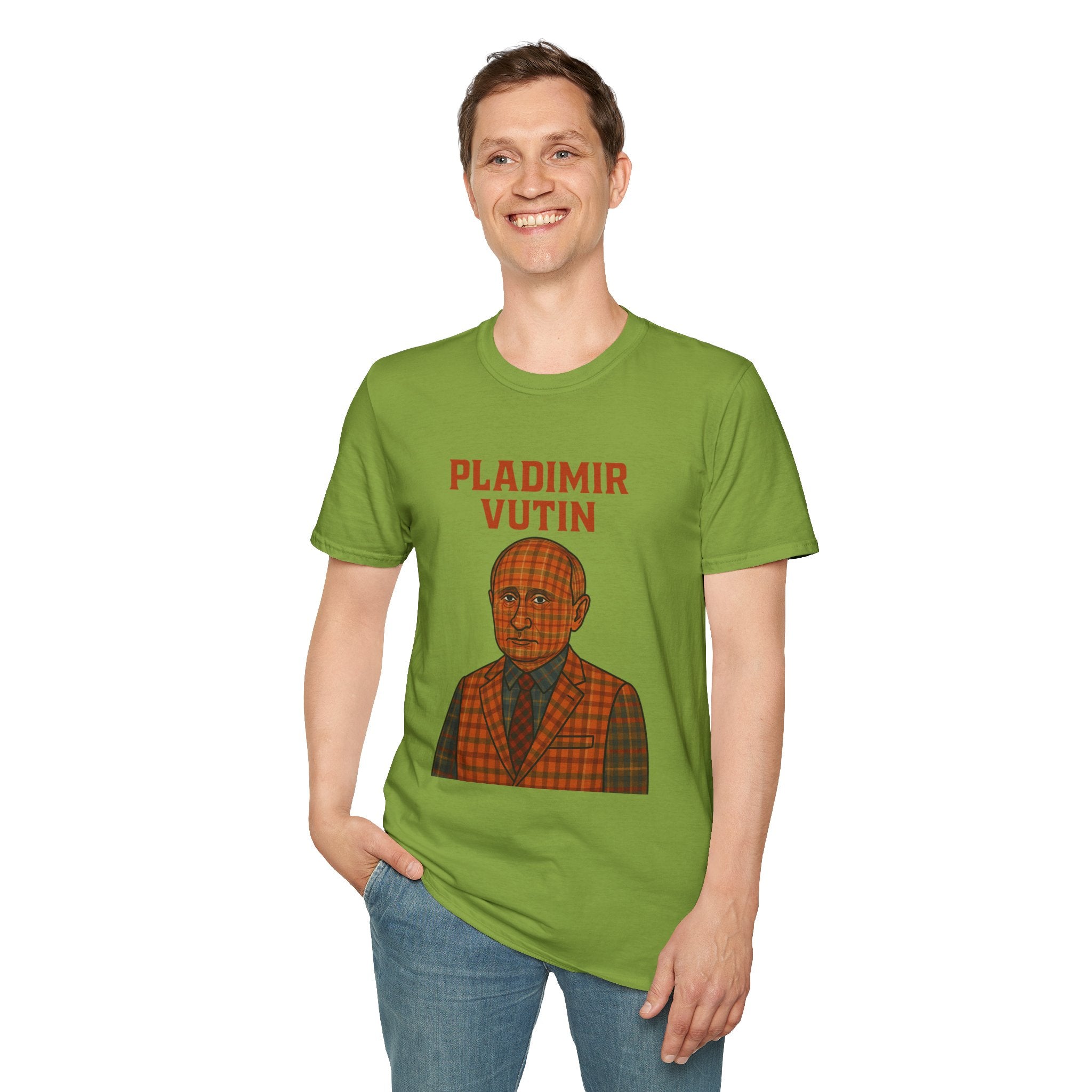 Pladimir Vutin T-Shirt, Funny Putin Parody Shirt, Plaid Person Pun Tee, Comedy Putin Plaid Top, Vladimir Putin Plaid Wordplay Apparel