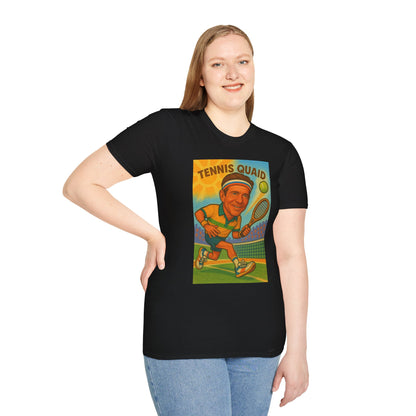 Tennis Quaid Unisex Softstyle T-Shirt, Tennis Player Actor Mashup Tee, Funny Graphic Shirt