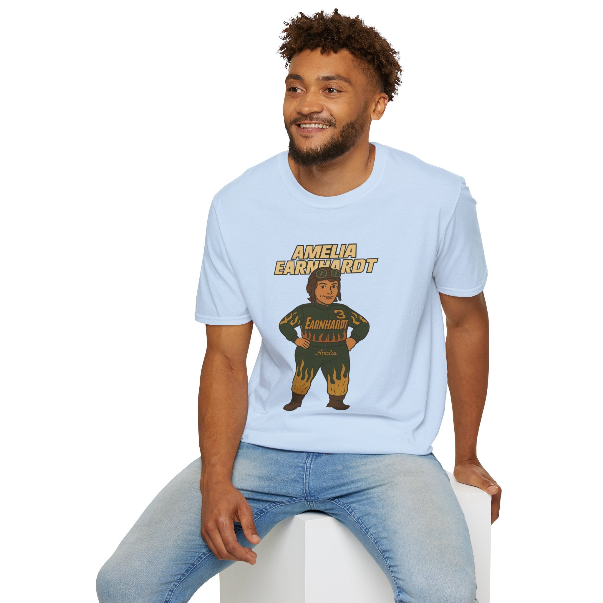 Amelia Earnhardt Funny Mashup Unisex Softstyle T-Shirt, Pilot Pun Tee, Earhart Earnhardt Gift, Aviation Racing Shirt