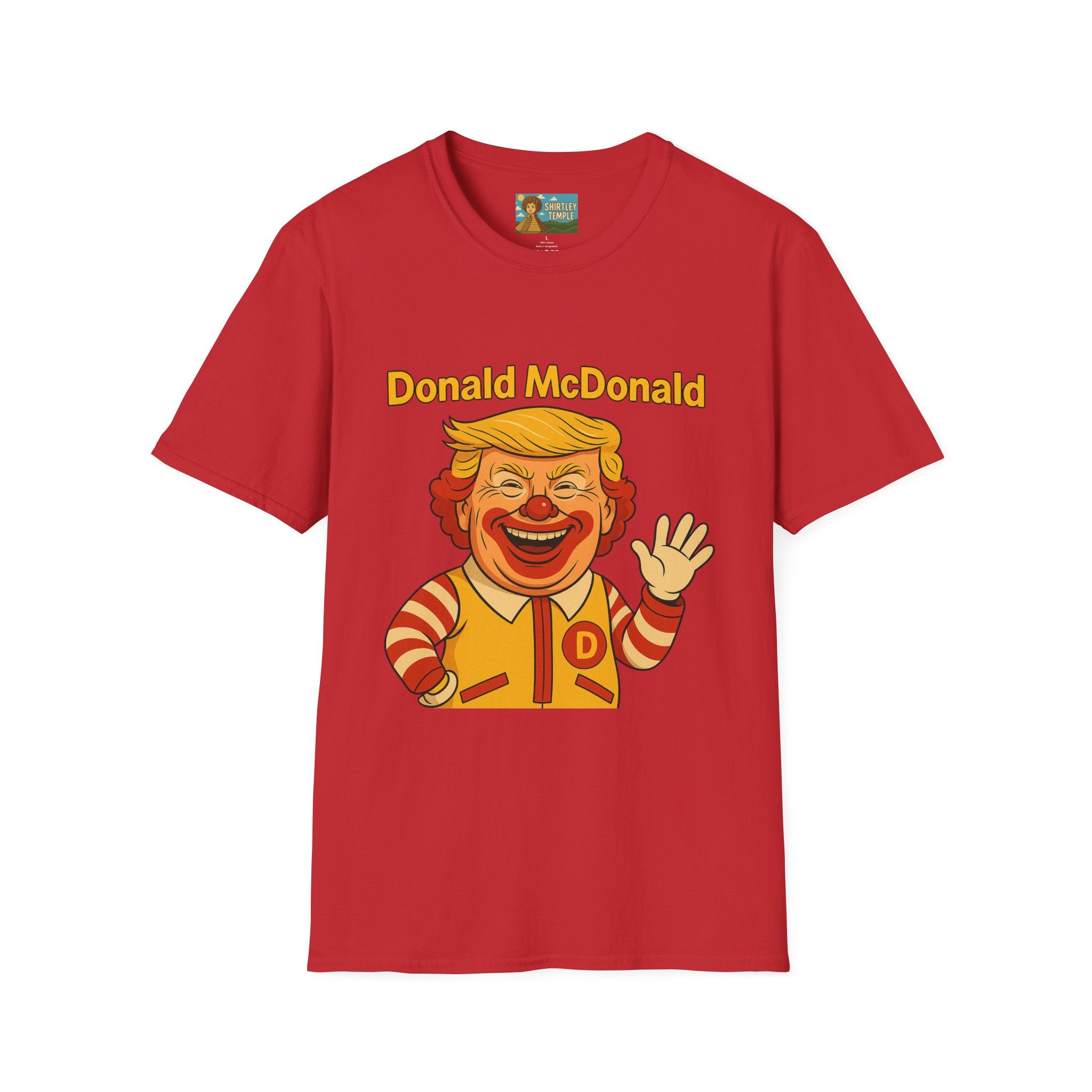 Donald McDonald Mashup T-Shirt, Trump Parody Tee, Funny Fast Food Shirt, Unisex Softstyle Top, Political Humor Gift