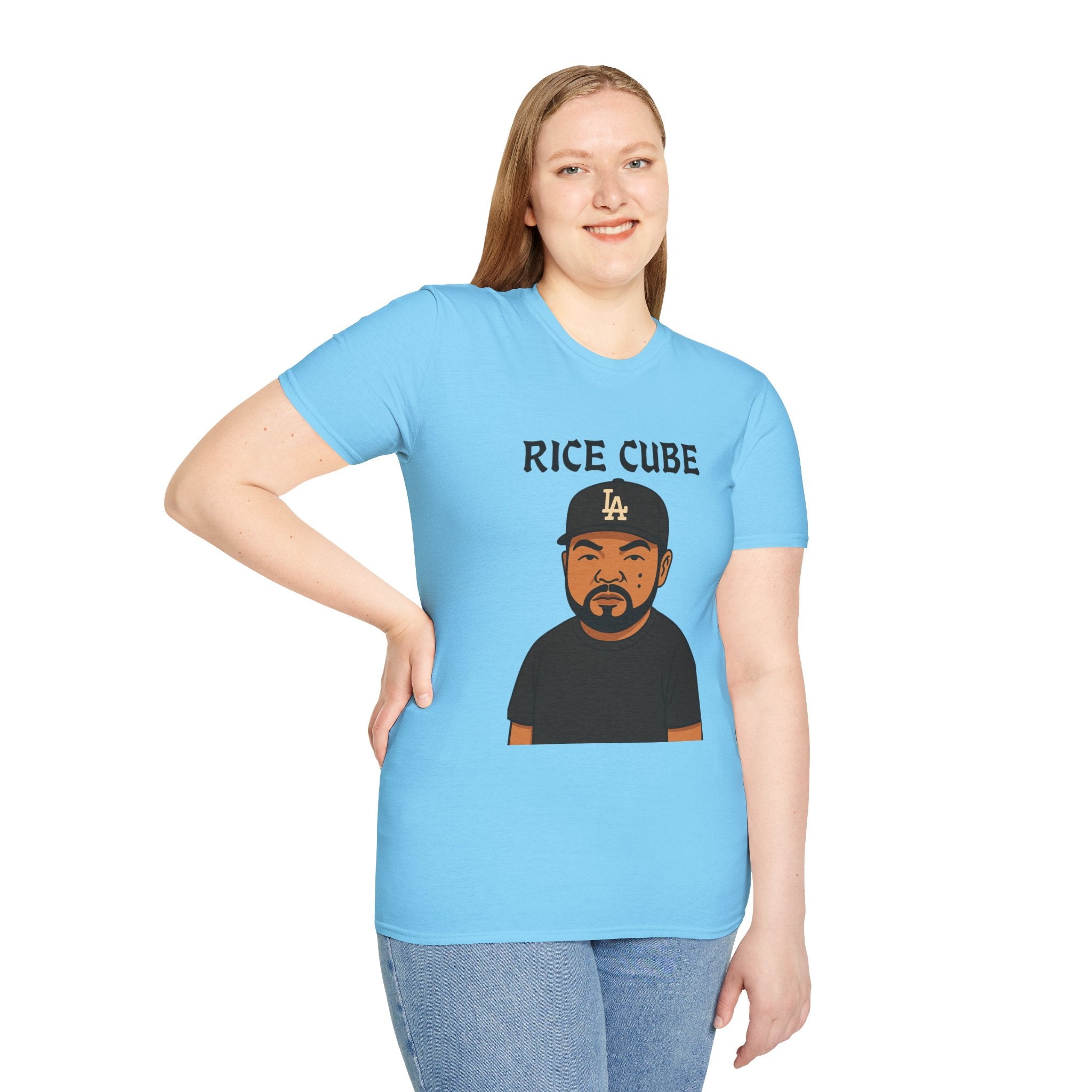 Rice Cube Funny T-Shirt, Ice Cube Asian Parody Shirt, Wordplay Tee, Hip-Hop Music Fan Gift, Unisex Softstyle Top