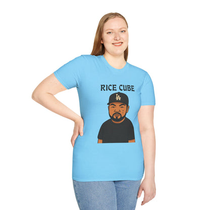 Rice Cube Funny T-Shirt, Ice Cube Asian Parody Shirt, Wordplay Tee, Hip-Hop Music Fan Gift, Unisex Softstyle Top