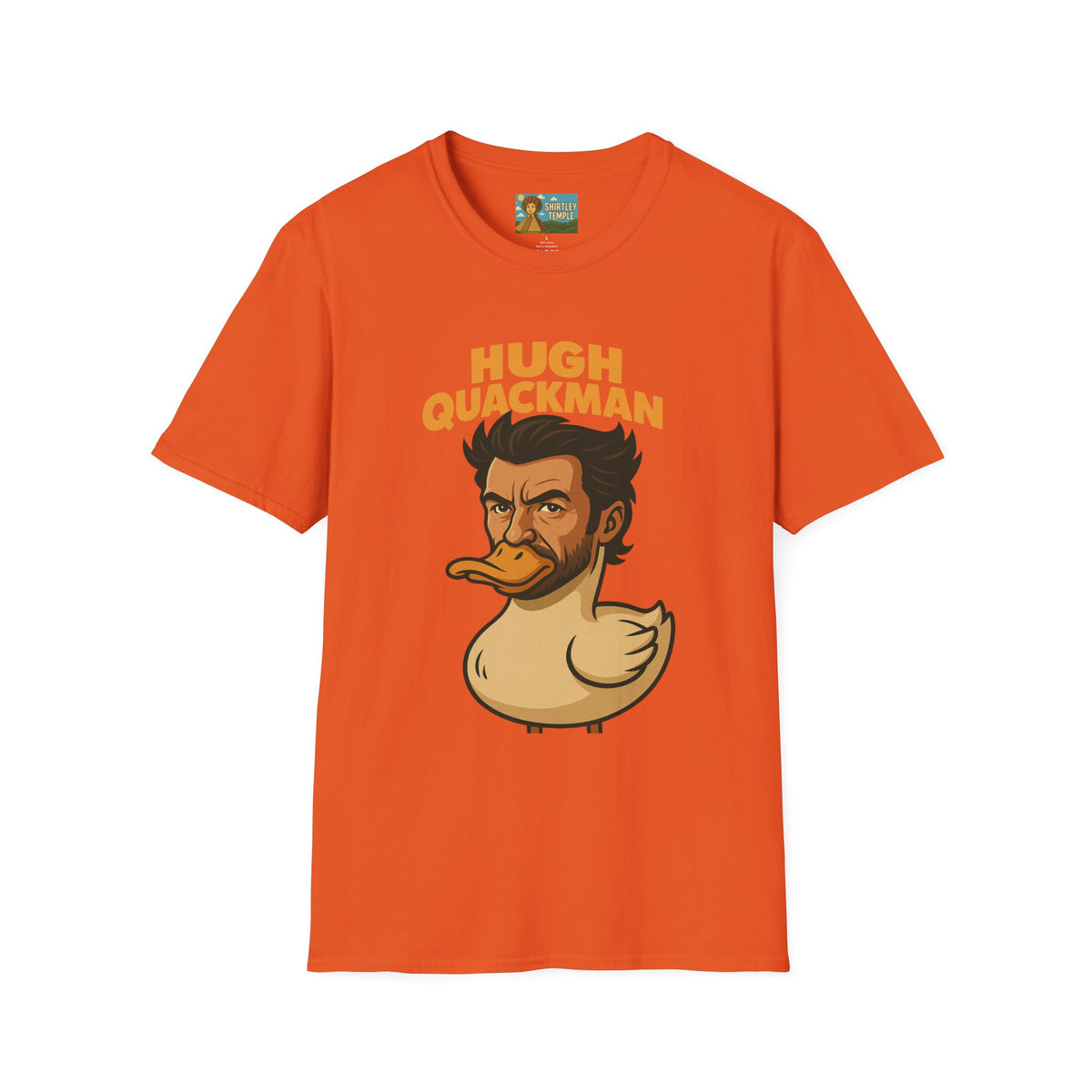 Hugh Quackman Funny Shirt, Parody Apparel, Hugh Jackman Duck Tee, Comedy Tribute, Wordplay Mashup, Unisex Softstyle T-Shirt