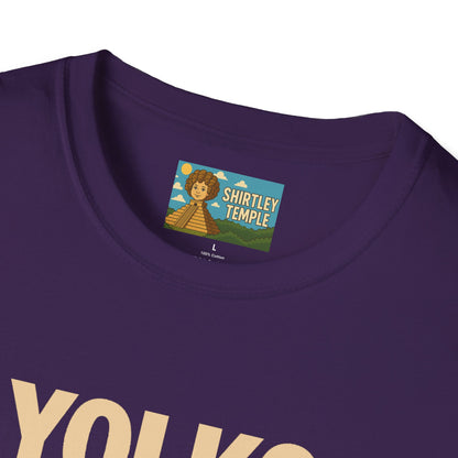 Yolko Funny Parody Unisex Softstyle T-Shirt, Egg Wordplay Tee, Humorous Yoko Tribute Shirt, Novelty Graphic Top, Comical Musician Fan Gift