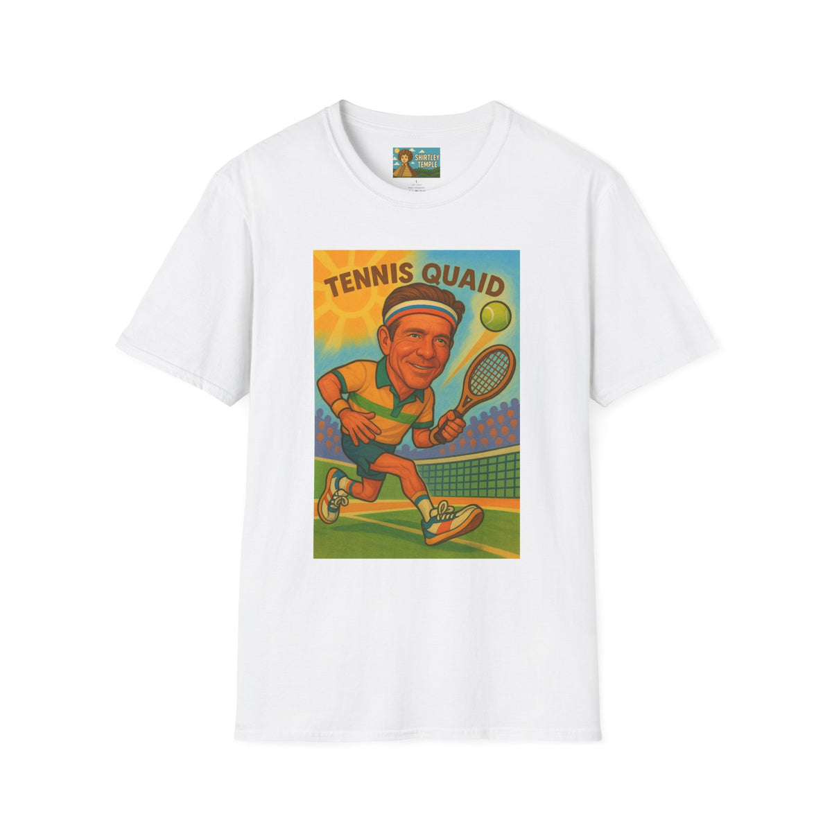 Tennis Quaid Unisex Softstyle T-Shirt, Tennis Player Actor Mashup Tee, Funny Graphic Shirt