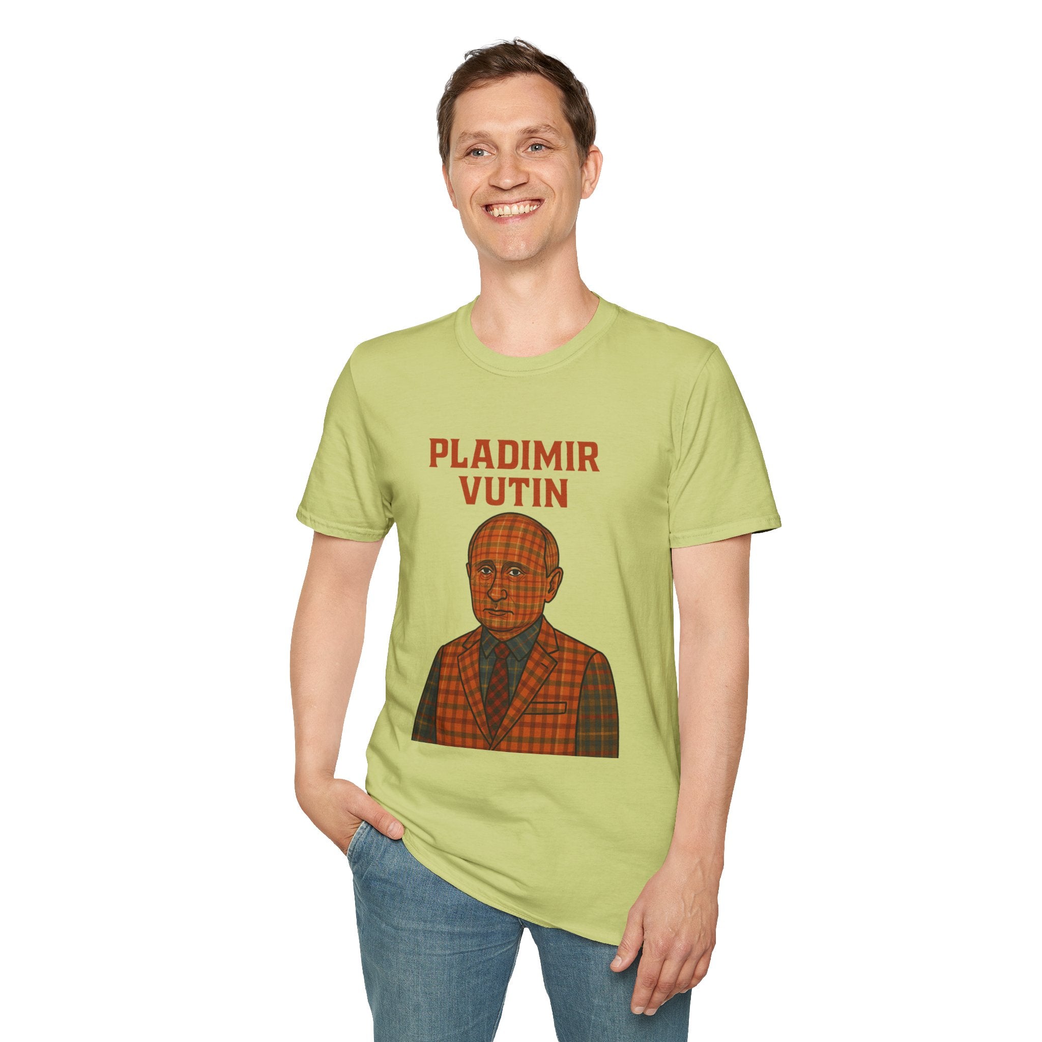 Pladimir Vutin T-Shirt, Funny Putin Parody Shirt, Plaid Person Pun Tee, Comedy Putin Plaid Top, Vladimir Putin Plaid Wordplay Apparel