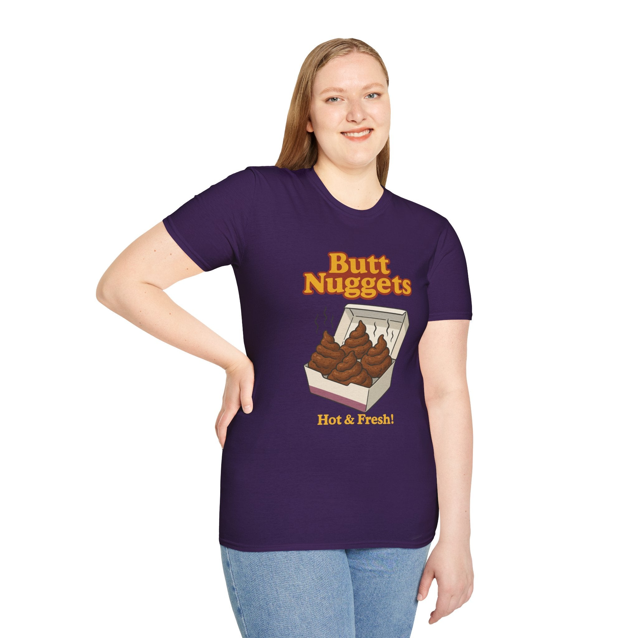 Butt Nuggets Funny Unisex Softstyle T-Shirt, Chicken Poop Pun Tee, Hilarious Wordplay Apparel, Comfy Graphic Shirt, Unisex Shirt for Joke