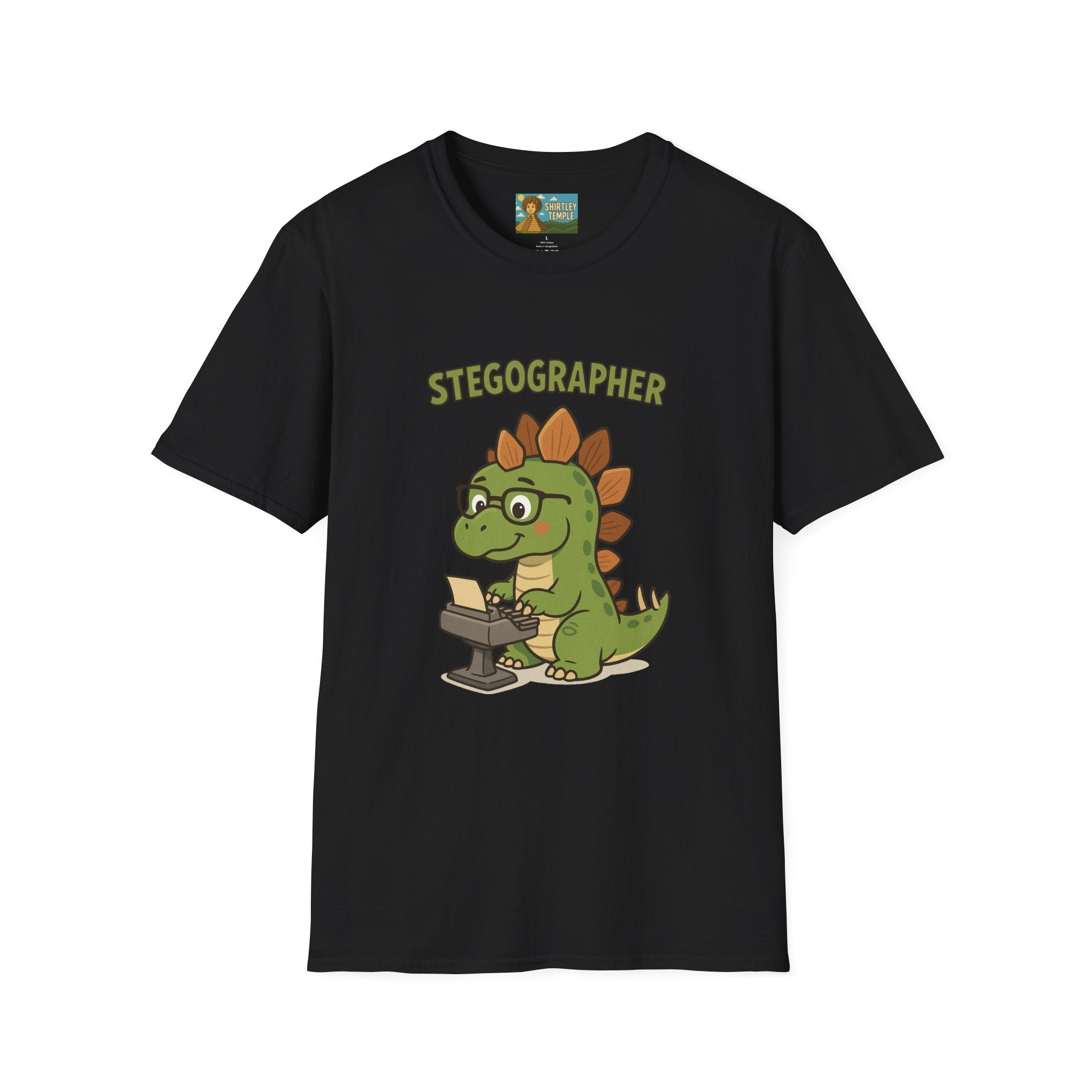 Stegographer Funny Stegosaurus Stenographer Mashup Softstyle Tee, Dino Wordplay Shirt, Unisex Tshirt Gift, Office tee for Dinosaur