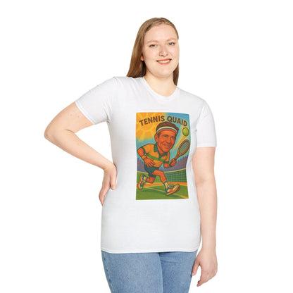 Tennis Quaid Unisex Softstyle T-Shirt, Tennis Player Actor Mashup Tee, Funny Graphic Shirt