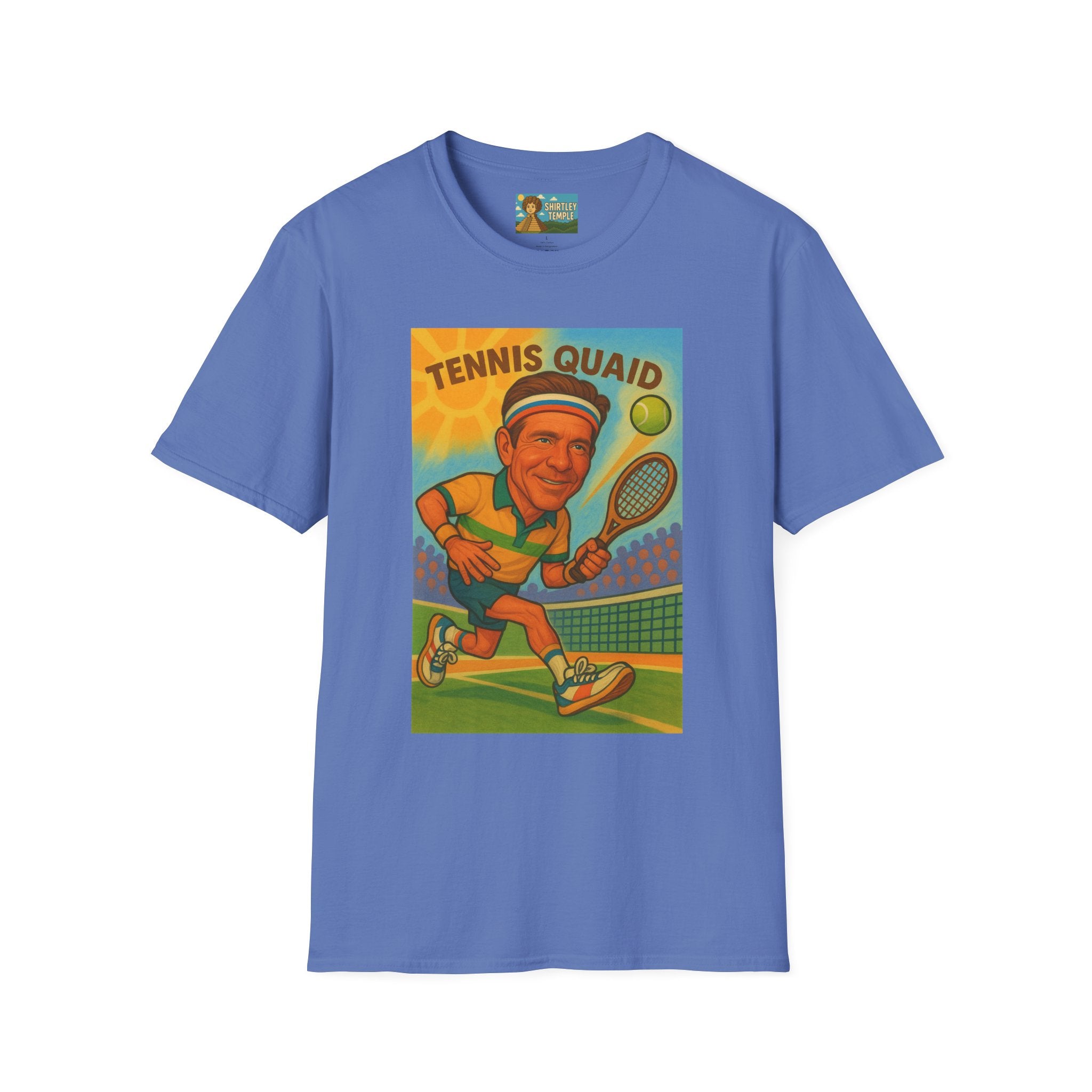 Tennis Quaid Unisex Softstyle T-Shirt, Tennis Player Actor Mashup Tee, Funny Graphic Shirt