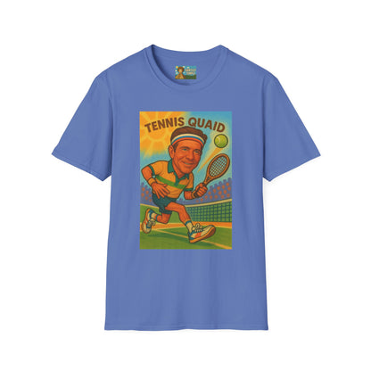 Tennis Quaid Unisex Softstyle T-Shirt, Tennis Player Actor Mashup Tee, Funny Graphic Shirt