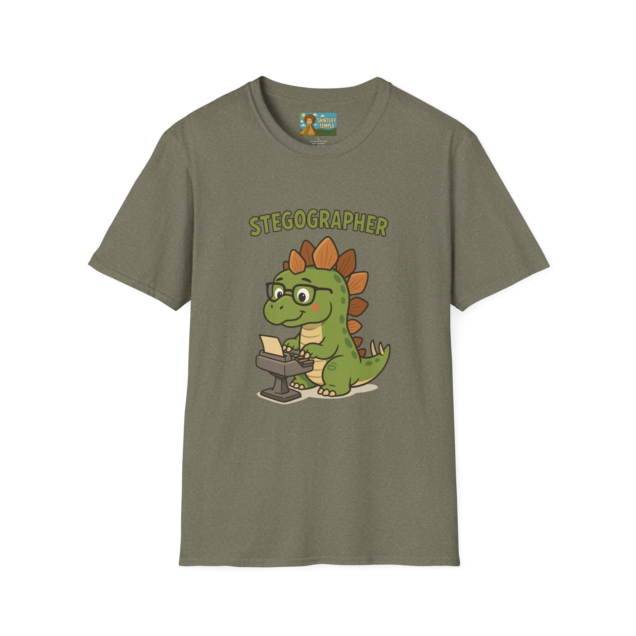 Stegographer Funny Stegosaurus Stenographer Mashup Softstyle Tee, Dino Wordplay Shirt, Unisex Tshirt Gift, Office tee for Dinosaur