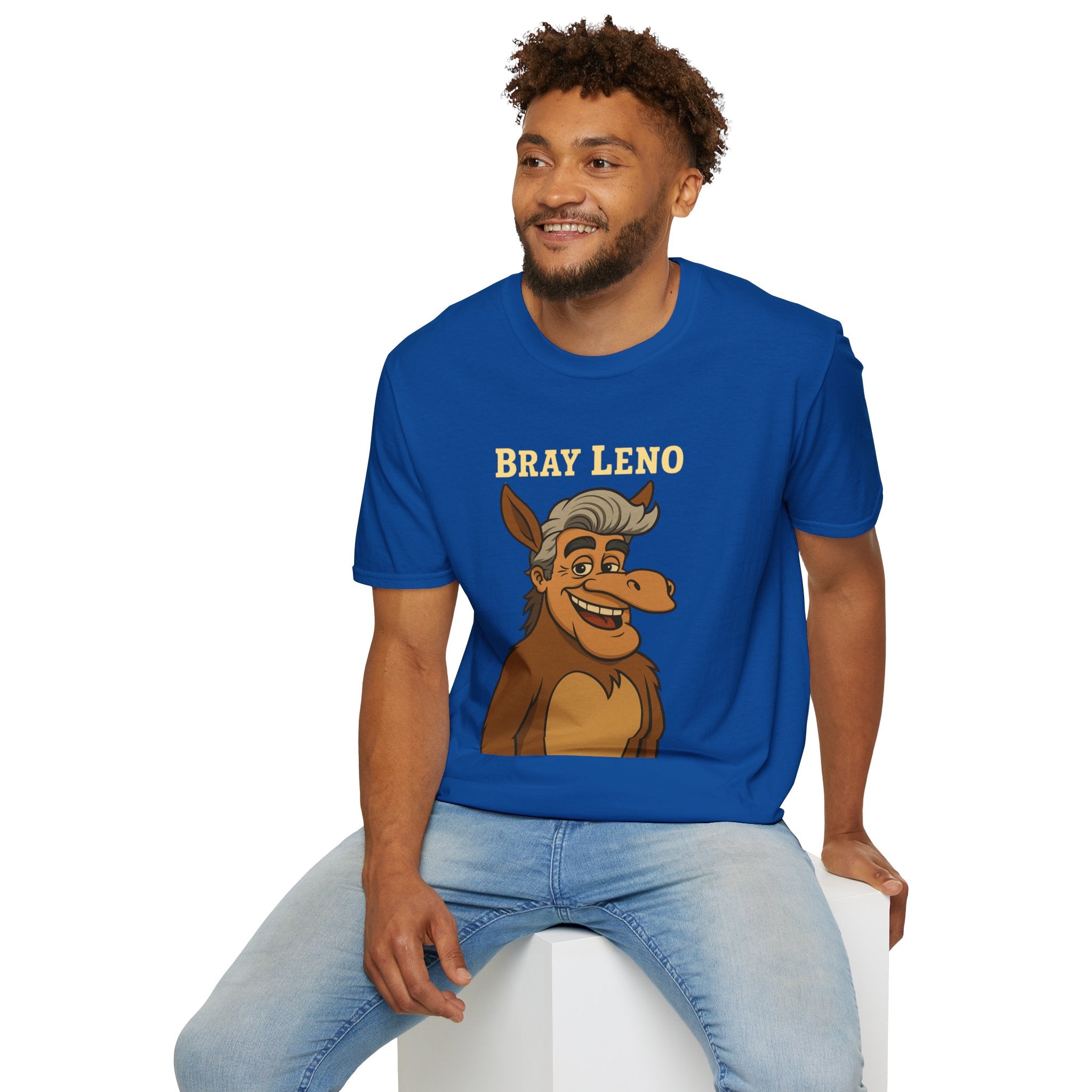 Bray Leno Parody Unisex Tee, Jay Leno Donkey Mashup Shirt, Funny Wordplay Comedy Gift, Softstyle T-Shirt