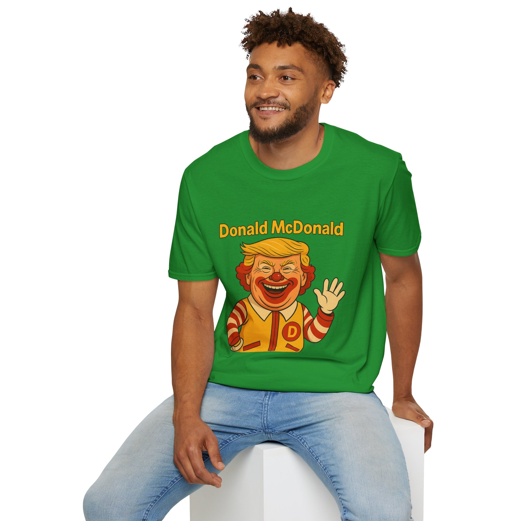 Donald McDonald Mashup T-Shirt, Trump Parody Tee, Funny Fast Food Shirt, Unisex Softstyle Top, Political Humor Gift