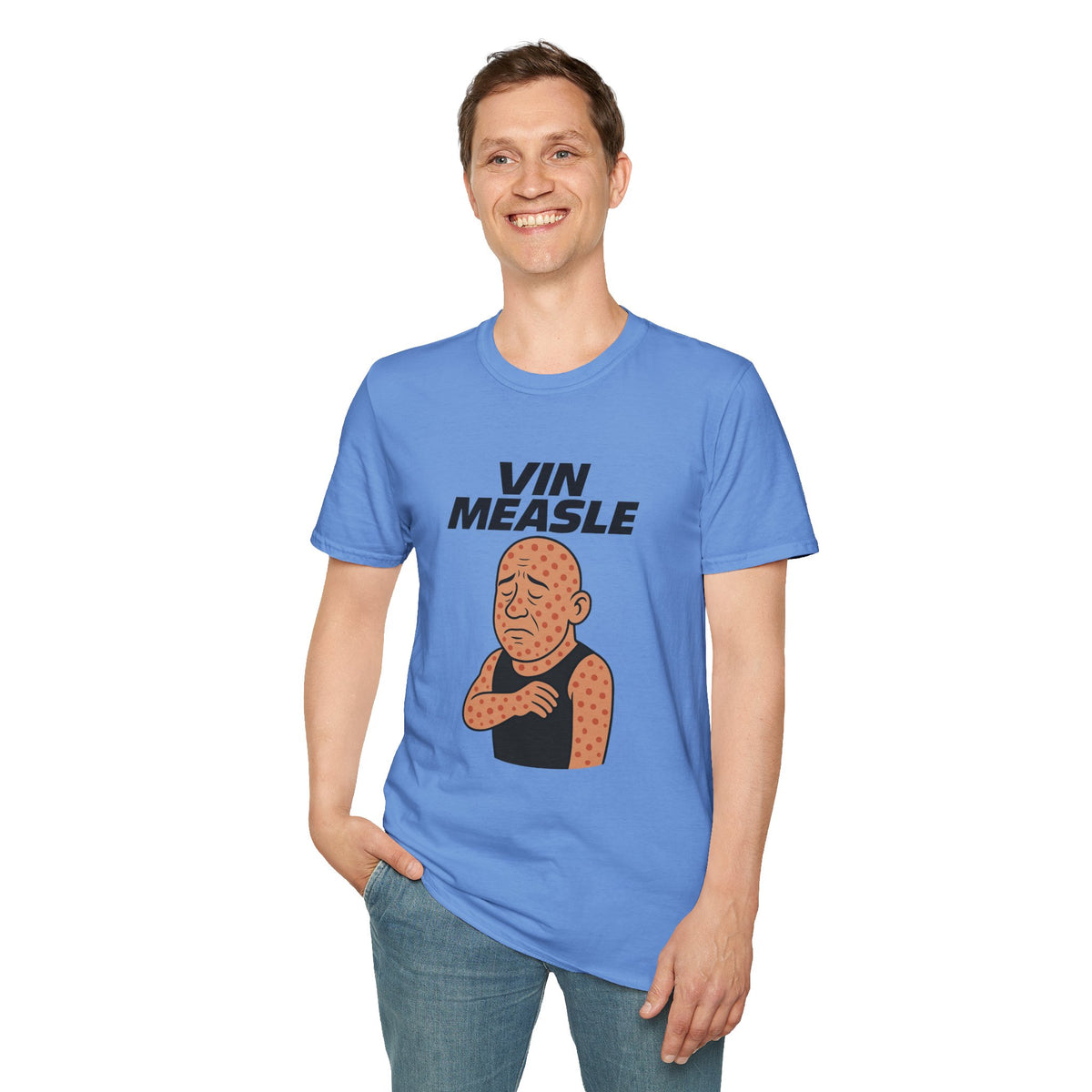 Vin Measle Parody Unisex Softstyle T-Shirt, Actor Measles Wordplay Tee, Humorous Graphic Tee Shirt, Comedy Movie Fan Gift, Lightweight