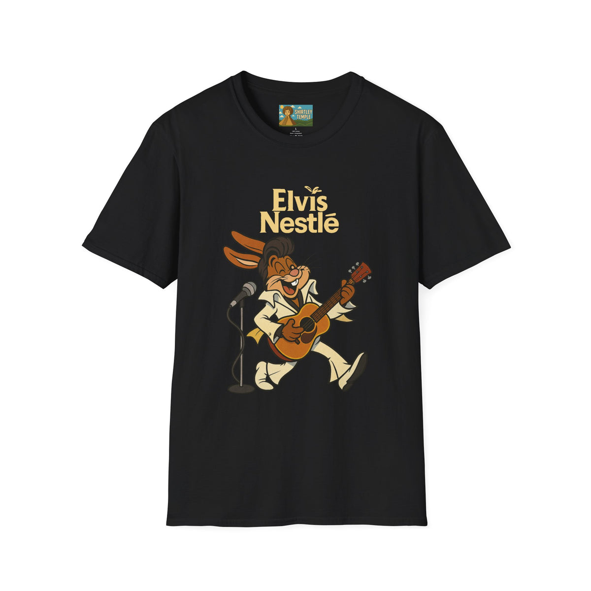 Elvis Nestle Mashup T-Shirt, Rock and Roll Rabbit Funny Tribute Tee, Musician Food Mascot Parody Shirt