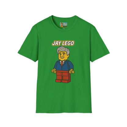 Jay Lego Funny Shirt Parody Apparel, Comedy Tribute, Lego Person, Jay Leno Mashup