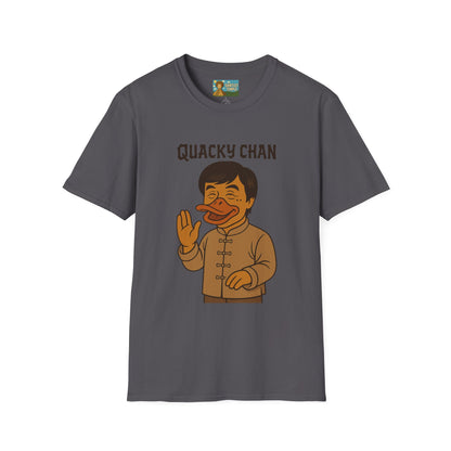 Quacky Chan Funny T-Shirt, Jackie Chan Duck Mashup Tee, Martial Arts Quack Movie Star Shirt, Comedy Parody Apparel, Unisex Softstyle Top