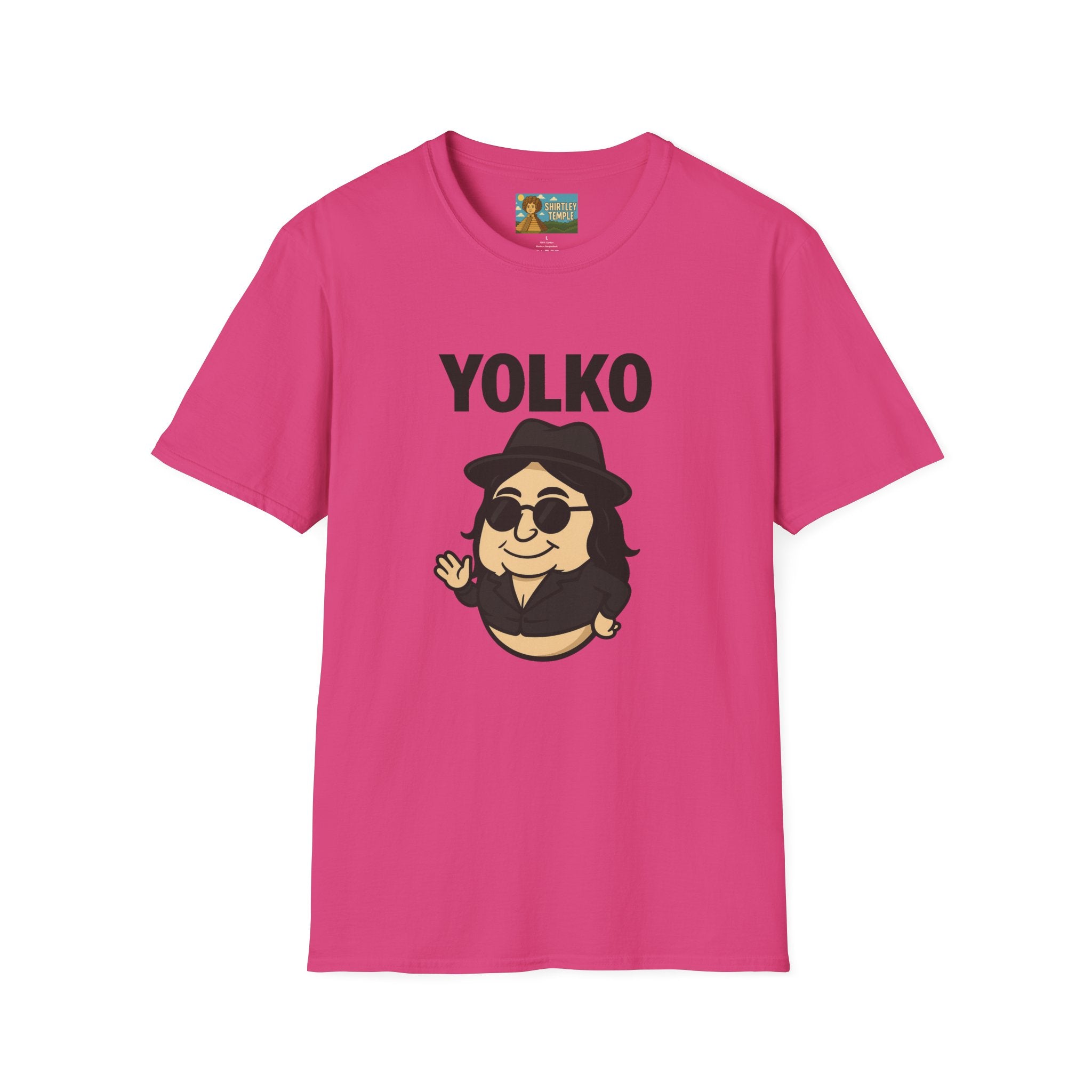 Yolko Funny Parody Unisex Softstyle T-Shirt, Egg Wordplay Tee, Humorous Yoko Tribute Shirt, Novelty Graphic Top, Comical Musician Fan Gift