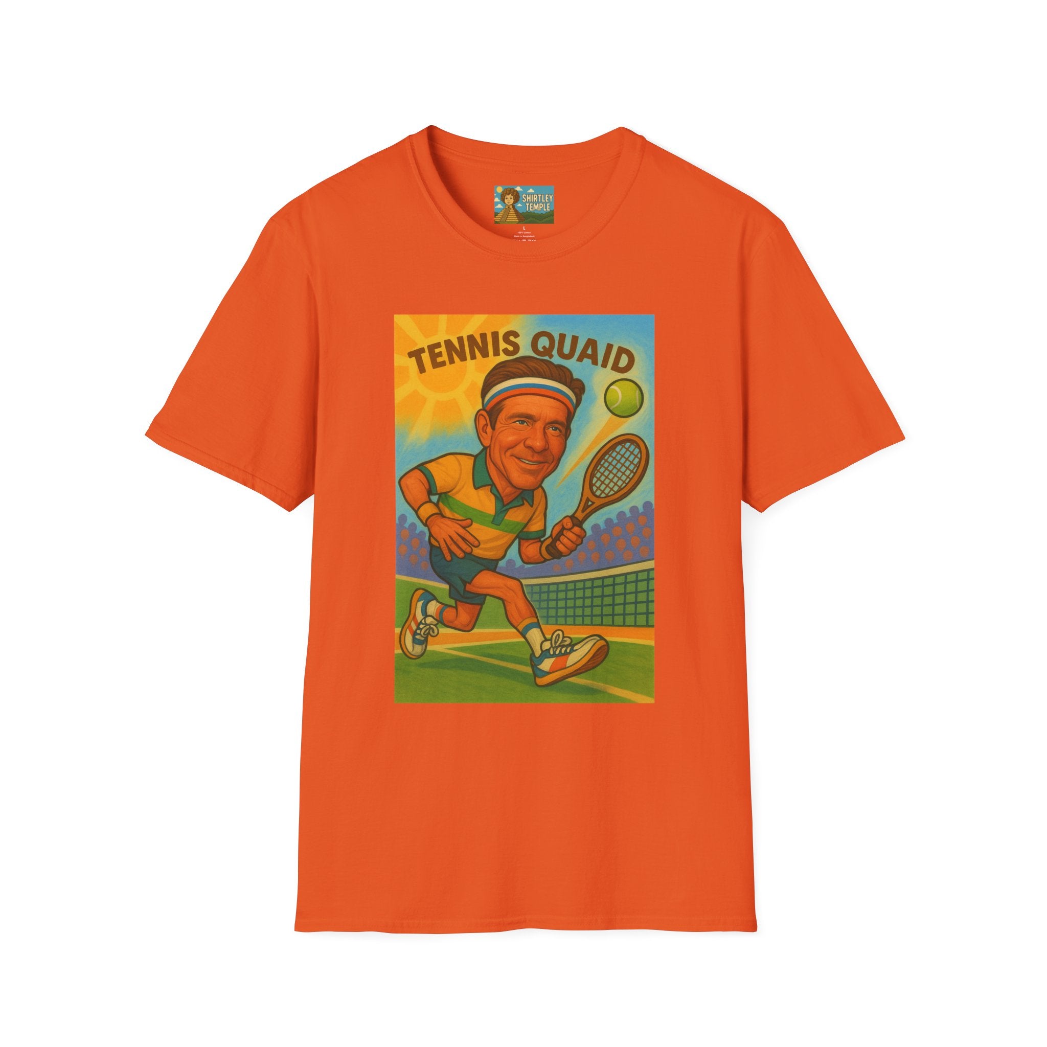 Tennis Quaid Unisex Softstyle T-Shirt, Tennis Player Actor Mashup Tee, Funny Graphic Shirt