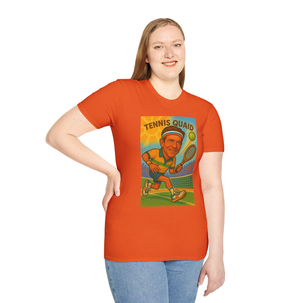 Tennis Quaid Unisex Softstyle T-Shirt, Tennis Player Actor Mashup Tee, Funny Graphic Shirt