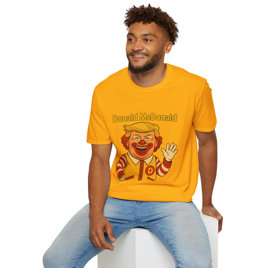 Donald McDonald Mashup T-Shirt, Trump Parody Tee, Funny Fast Food Shirt, Unisex Softstyle Top, Political Humor Gift