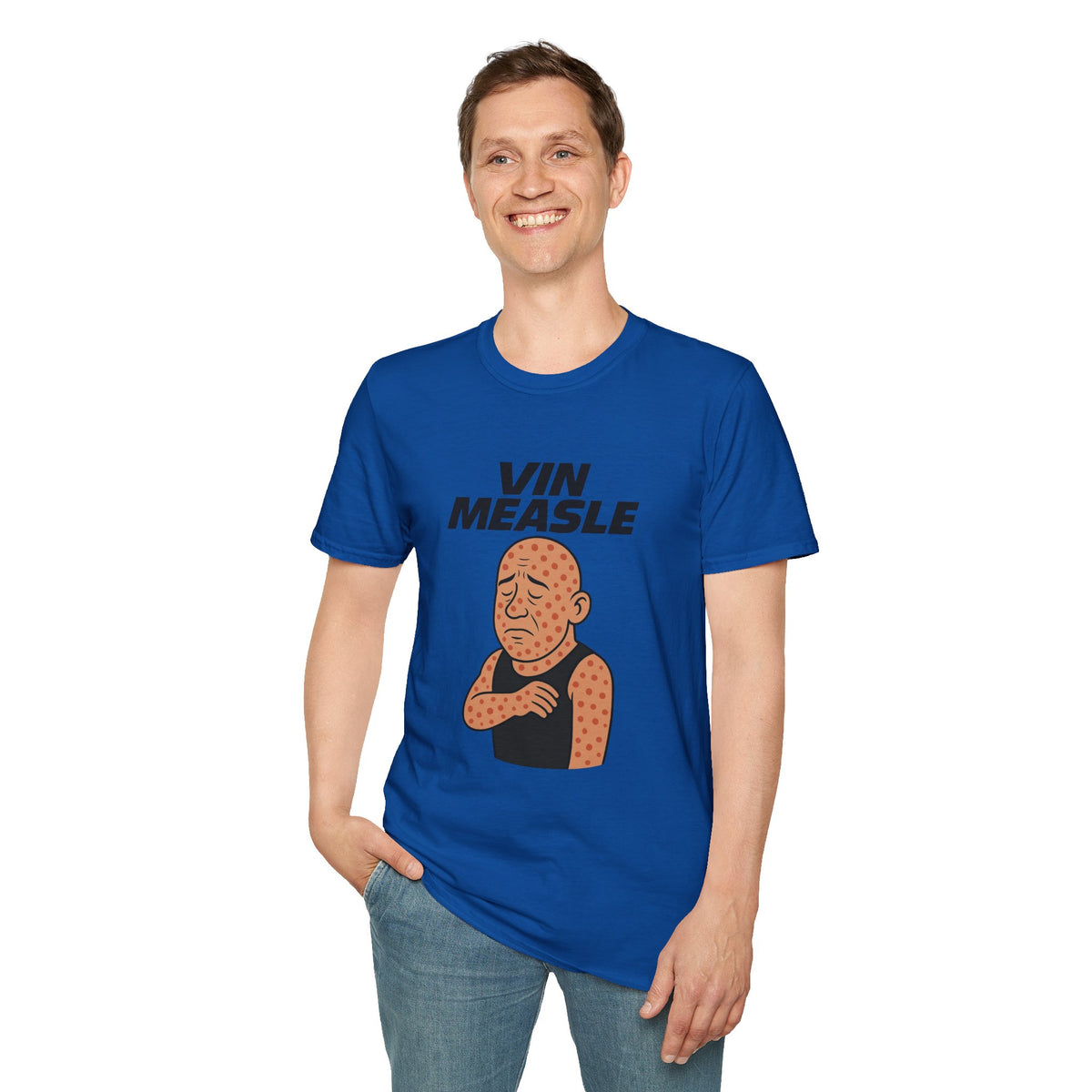 Vin Measle Parody Unisex Softstyle T-Shirt, Actor Measles Wordplay Tee, Humorous Graphic Tee Shirt, Comedy Movie Fan Gift, Lightweight