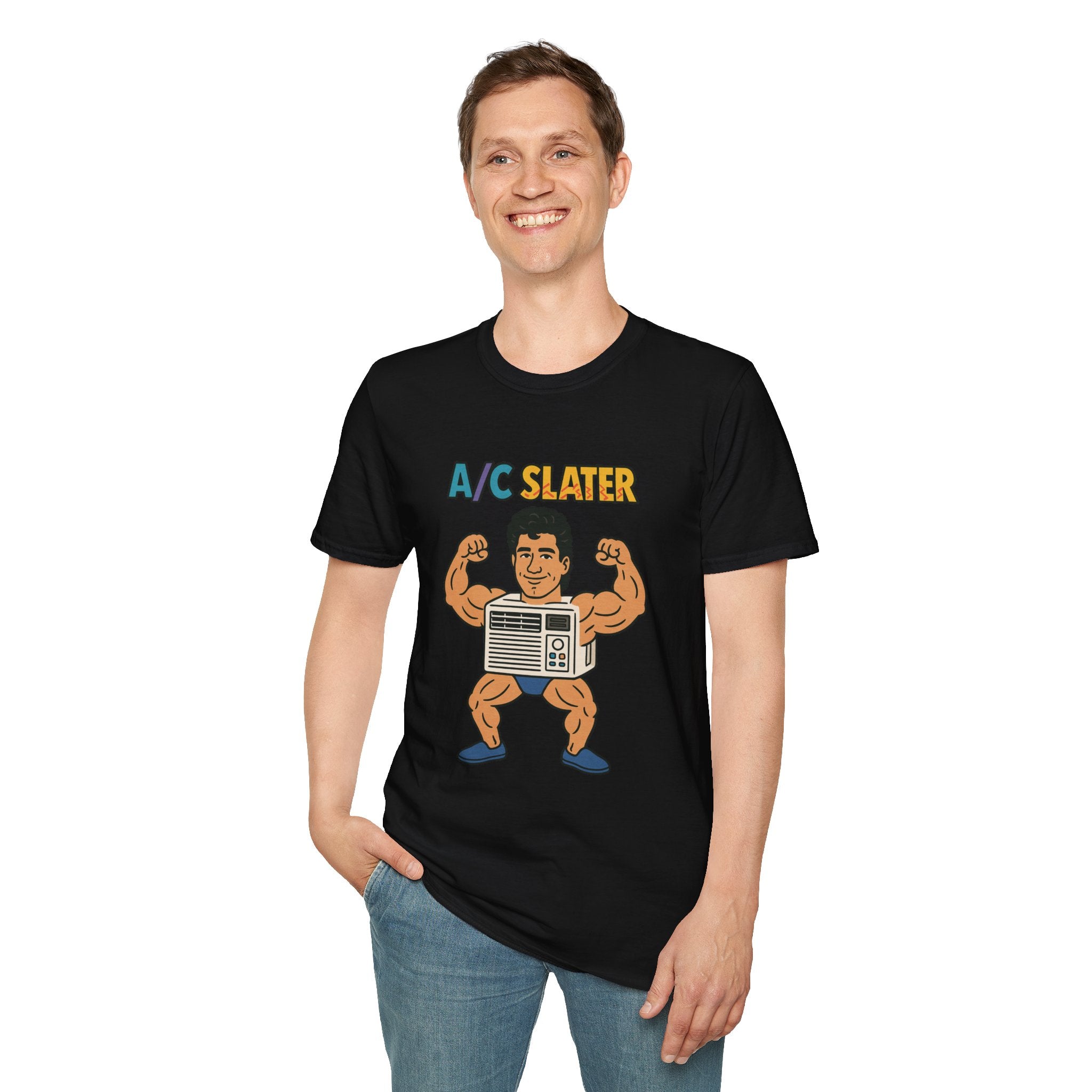 A/C Slater Word Play Unisex Softstyle T-Shirt, Saved by the Bell Tee, Funny Air Conditioner Shirt, Retro 90s Clothing, Vintage TV Fan Gift