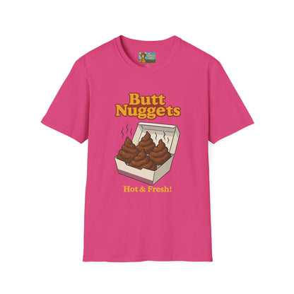 Butt Nuggets Funny Unisex Softstyle T-Shirt, Chicken Poop Pun Tee, Hilarious Wordplay Apparel, Comfy Graphic Shirt, Unisex Shirt for Joke