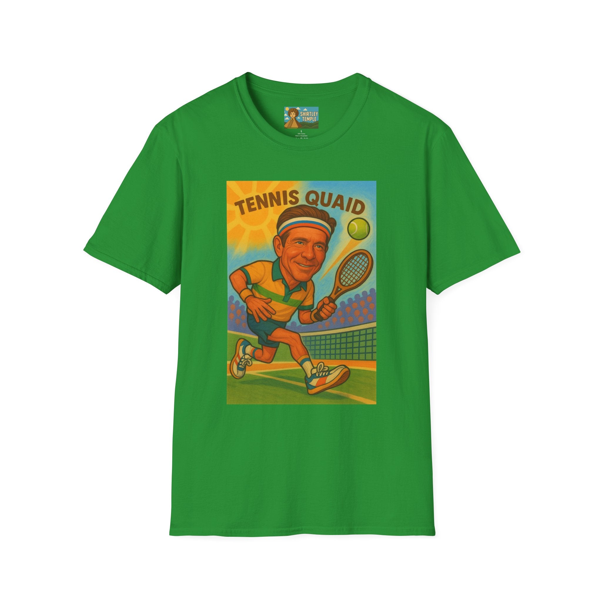 Tennis Quaid Unisex Softstyle T-Shirt, Tennis Player Actor Mashup Tee, Funny Graphic Shirt
