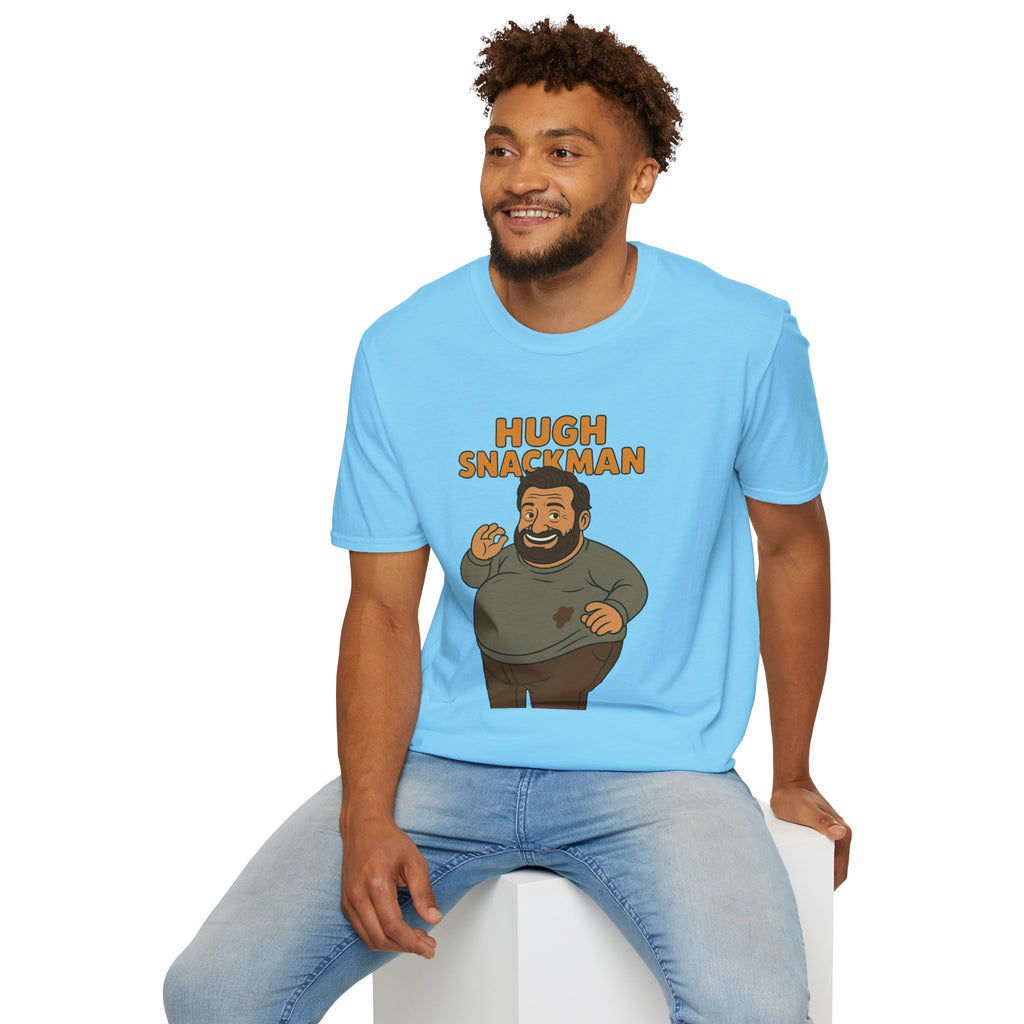 Hugh Snackman Funny Shirt, Hugh Jackman Parody Tee, Comedy Tribute Apparel, Unisex Softstyle T-Shirt