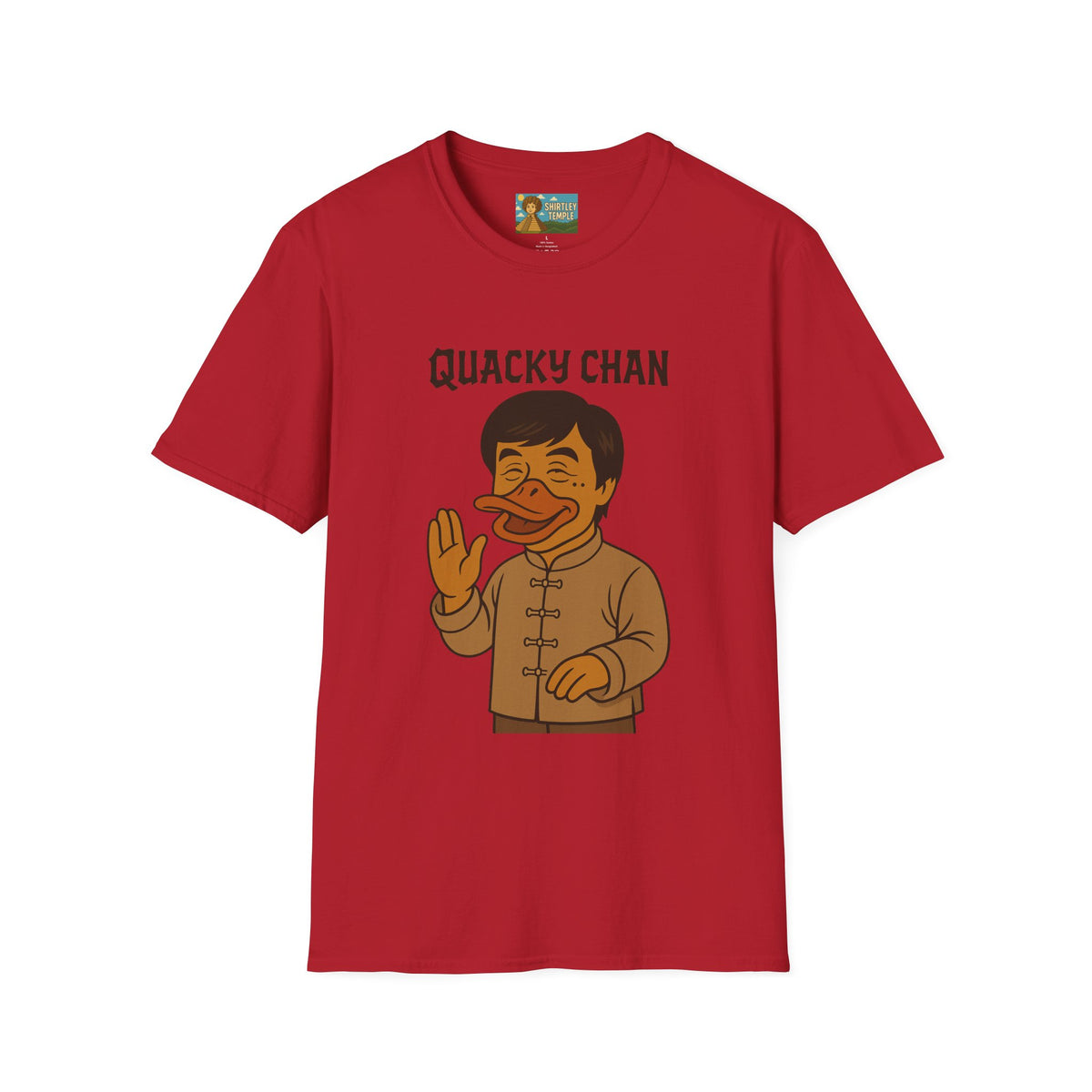 Quacky Chan Funny T-Shirt, Jackie Chan Duck Mashup Tee, Martial Arts Quack Movie Star Shirt, Comedy Parody Apparel, Unisex Softstyle Top