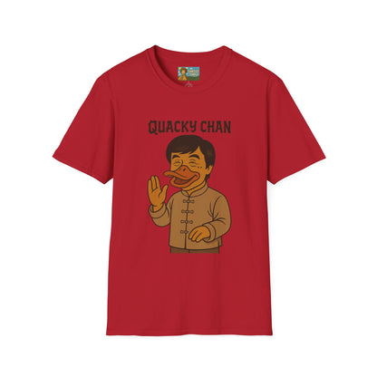 Quacky Chan Funny T-Shirt, Jackie Chan Duck Mashup Tee, Martial Arts Quack Movie Star Shirt, Comedy Parody Apparel, Unisex Softstyle Top