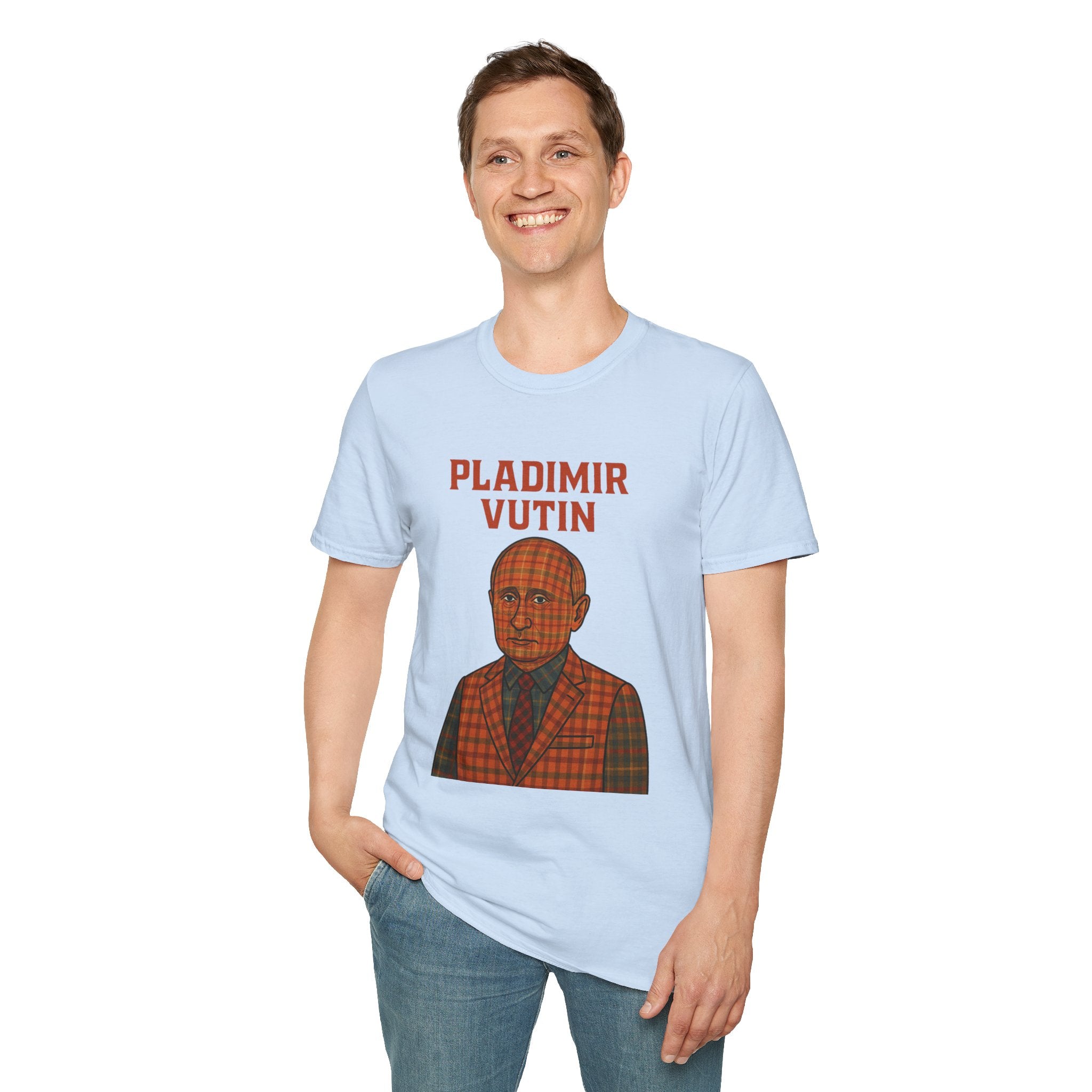 Pladimir Vutin T-Shirt, Funny Putin Parody Shirt, Plaid Person Pun Tee, Comedy Putin Plaid Top, Vladimir Putin Plaid Wordplay Apparel