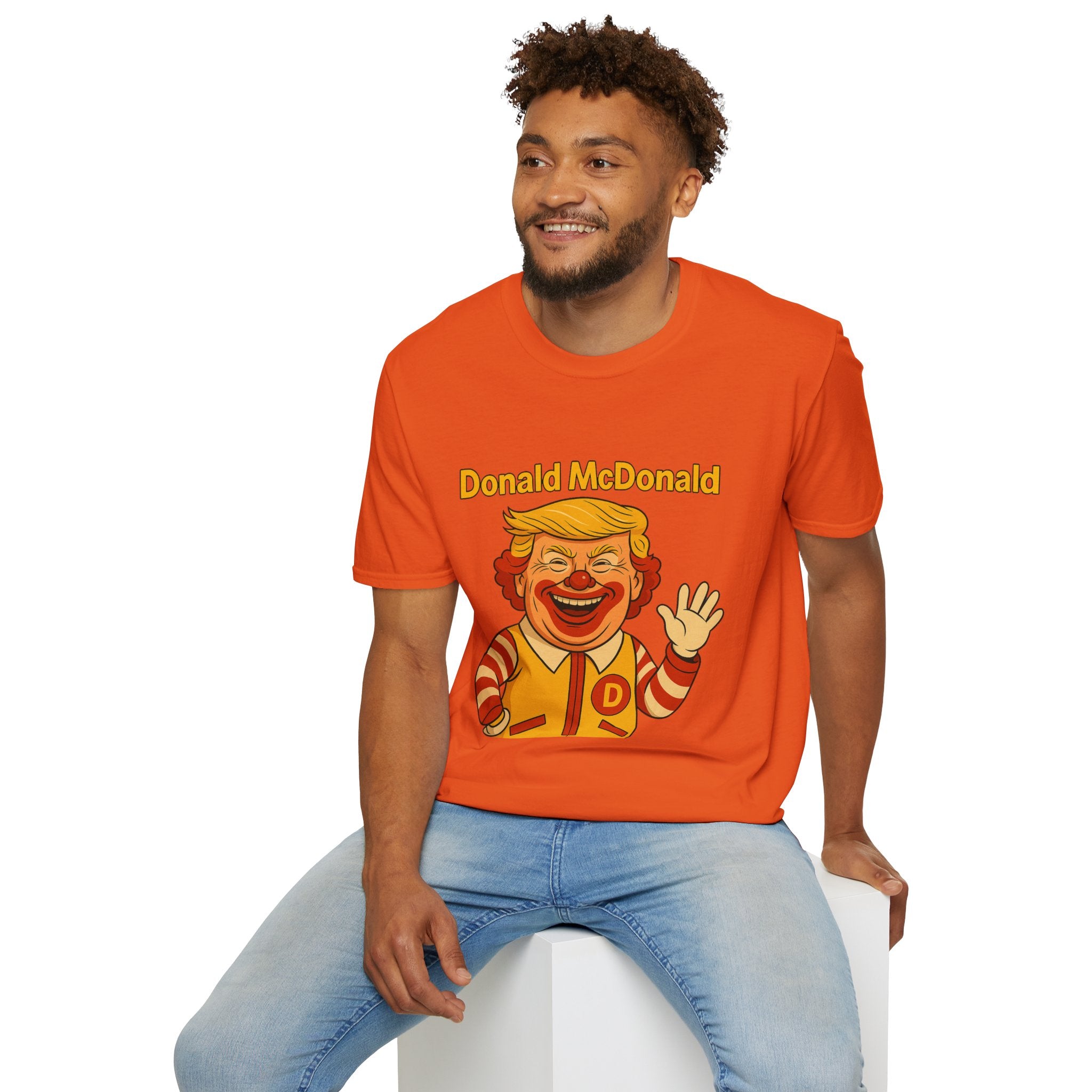 Donald McDonald Mashup T-Shirt, Trump Parody Tee, Funny Fast Food Shirt, Unisex Softstyle Top, Political Humor Gift