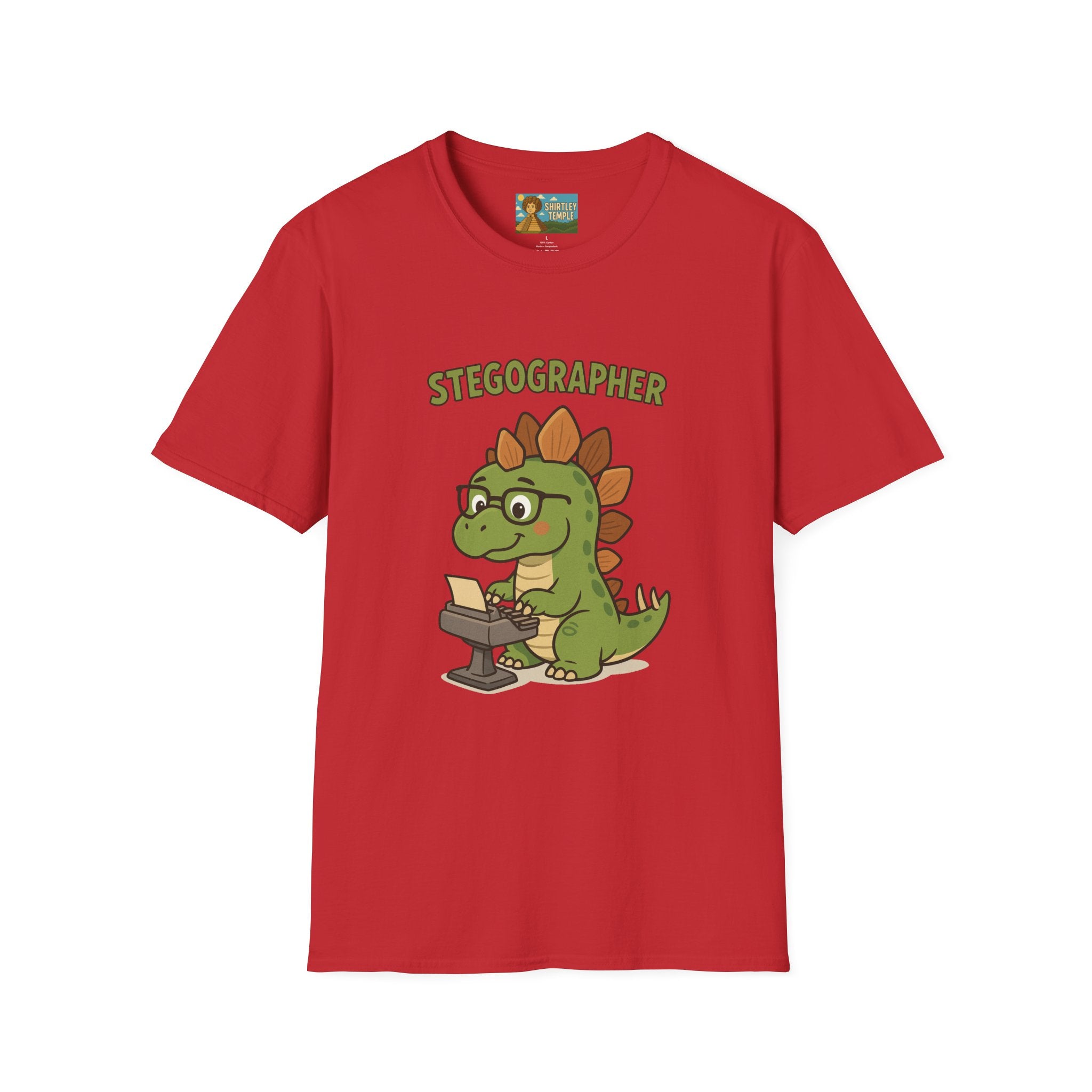 Stegographer Funny Stegosaurus Stenographer Mashup Softstyle Tee, Dino Wordplay Shirt, Unisex Tshirt Gift, Office tee for Dinosaur