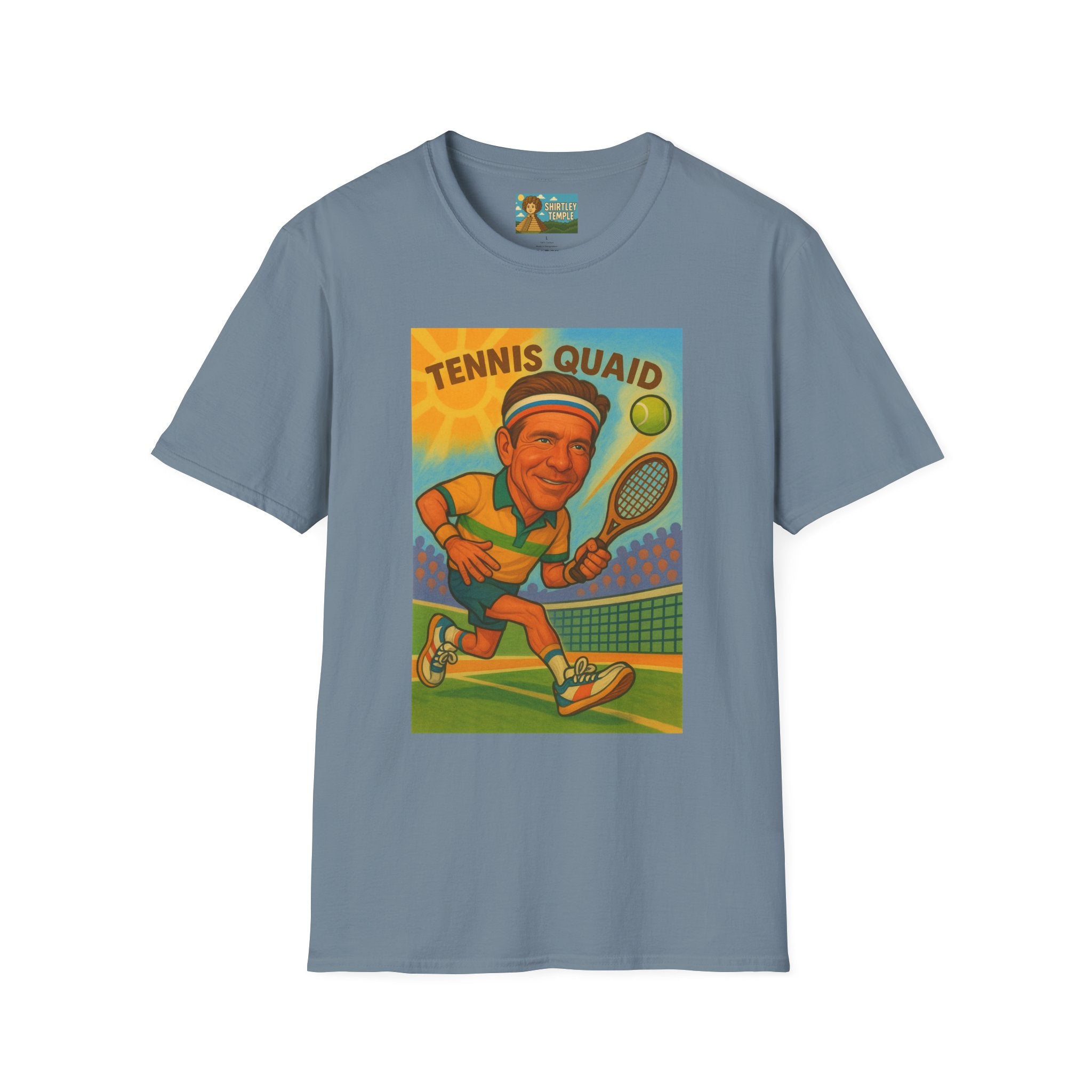 Tennis Quaid Unisex Softstyle T-Shirt, Tennis Player Actor Mashup Tee, Funny Graphic Shirt
