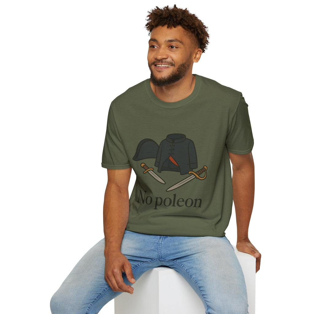 No Poleon Funny Napoleon Parody Softstyle T-Shirt, Clothes Pun Tee, Comedy Gift Shirt, Napoleonic Graphic Top, Historical Wordplay Apparel
