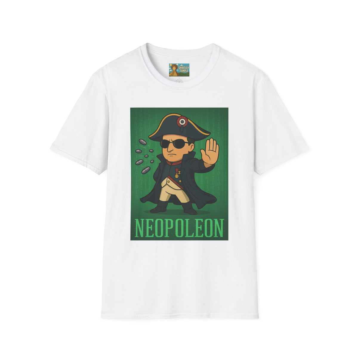 Neopoleon Mashup Unisex Softstyle T-Shirt, Parody Tee for Movie Fans, Humorous Wordplay Shirt, Pop Culture Gift, Napoleon Matrix Neo Tee