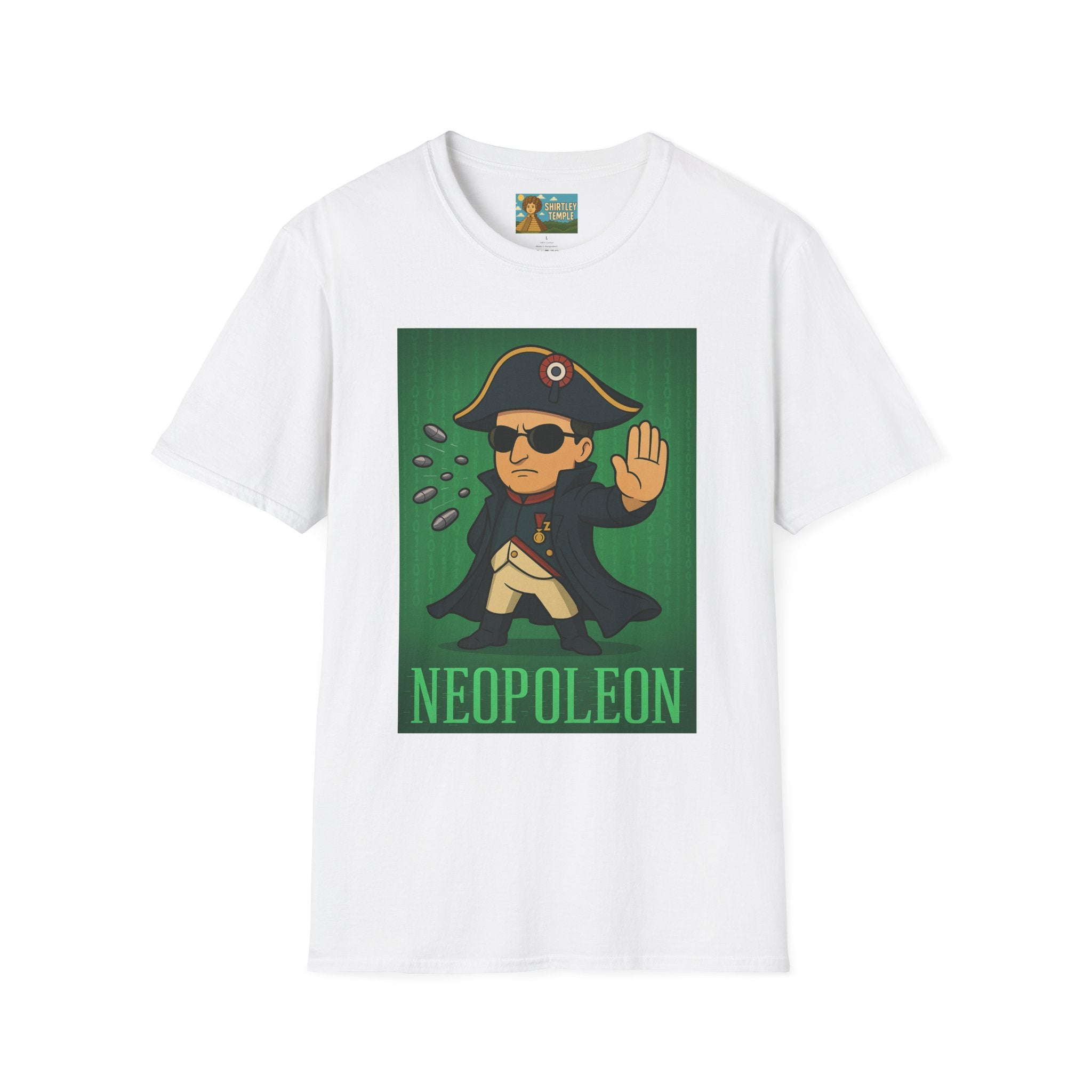 Neopoleon Mashup Unisex Softstyle T-Shirt, Parody Tee for Movie Fans, Humorous Wordplay Shirt, Pop Culture Gift, Napoleon Matrix Neo Tee