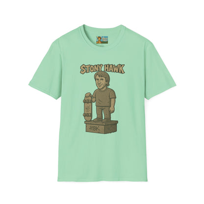 Stony Hawk Unisex T-Shirt, Skateboard Legend Parody Tee, Statue Wordplay Shirt, Funny Skater Gift, Skateboarding Fan Top