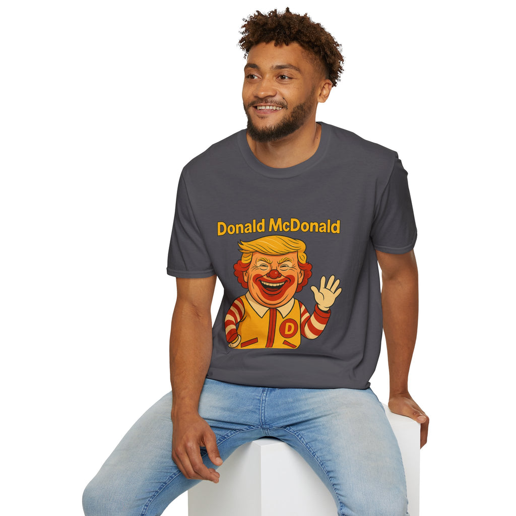 Donald McDonald Mashup T-Shirt, Trump Parody Tee, Funny Fast Food Shirt, Unisex Softstyle Top, Political Humor Gift