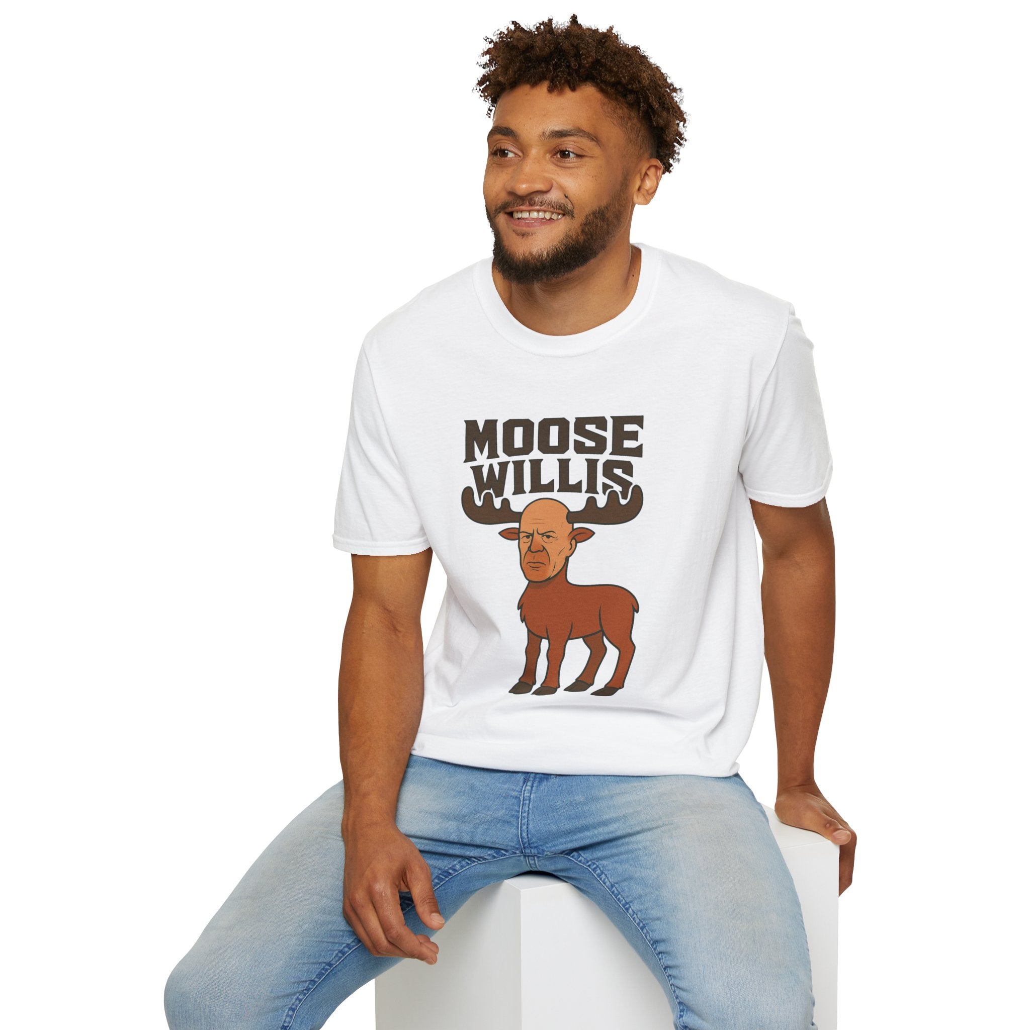 Moose Willis T-Shirt, Bruce Willis Parody Shirt, Moose Pun Tee, Comedy Mashup Apparel