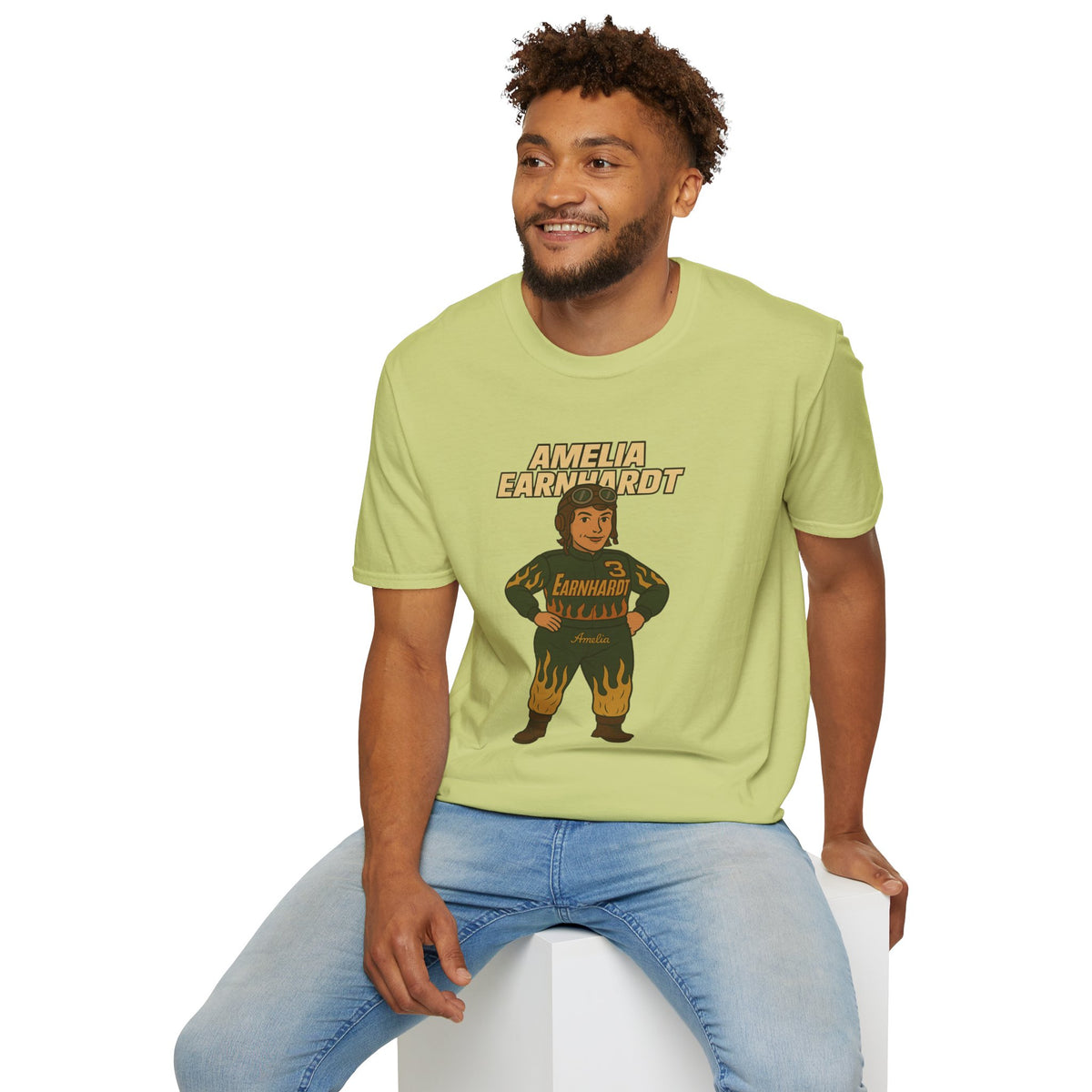 Amelia Earnhardt Funny Mashup Unisex Softstyle T-Shirt, Pilot Pun Tee, Earhart Earnhardt Gift, Aviation Racing Shirt