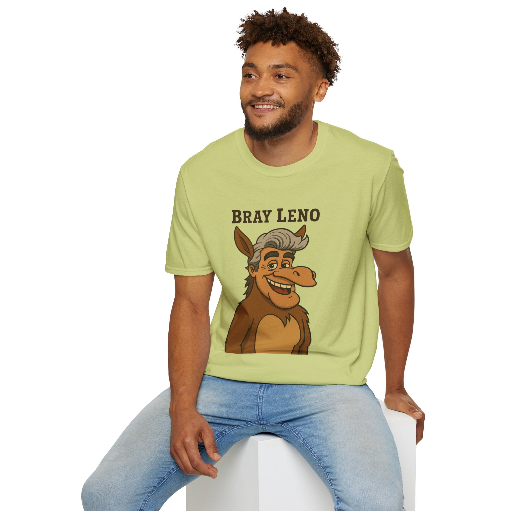 Bray Leno Parody Unisex Tee, Jay Leno Donkey Mashup Shirt, Funny Wordplay Comedy Gift, Softstyle T-Shirt