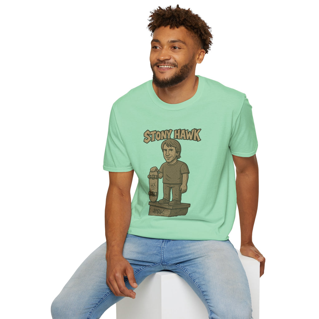 Stony Hawk Unisex T-Shirt, Skateboard Legend Parody Tee, Statue Wordplay Shirt, Funny Skater Gift, Skateboarding Fan Top