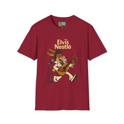 Elvis Nestle Mashup T-Shirt, Rock and Roll Rabbit Funny Tribute Tee, Musician Food Mascot Parody Shirt