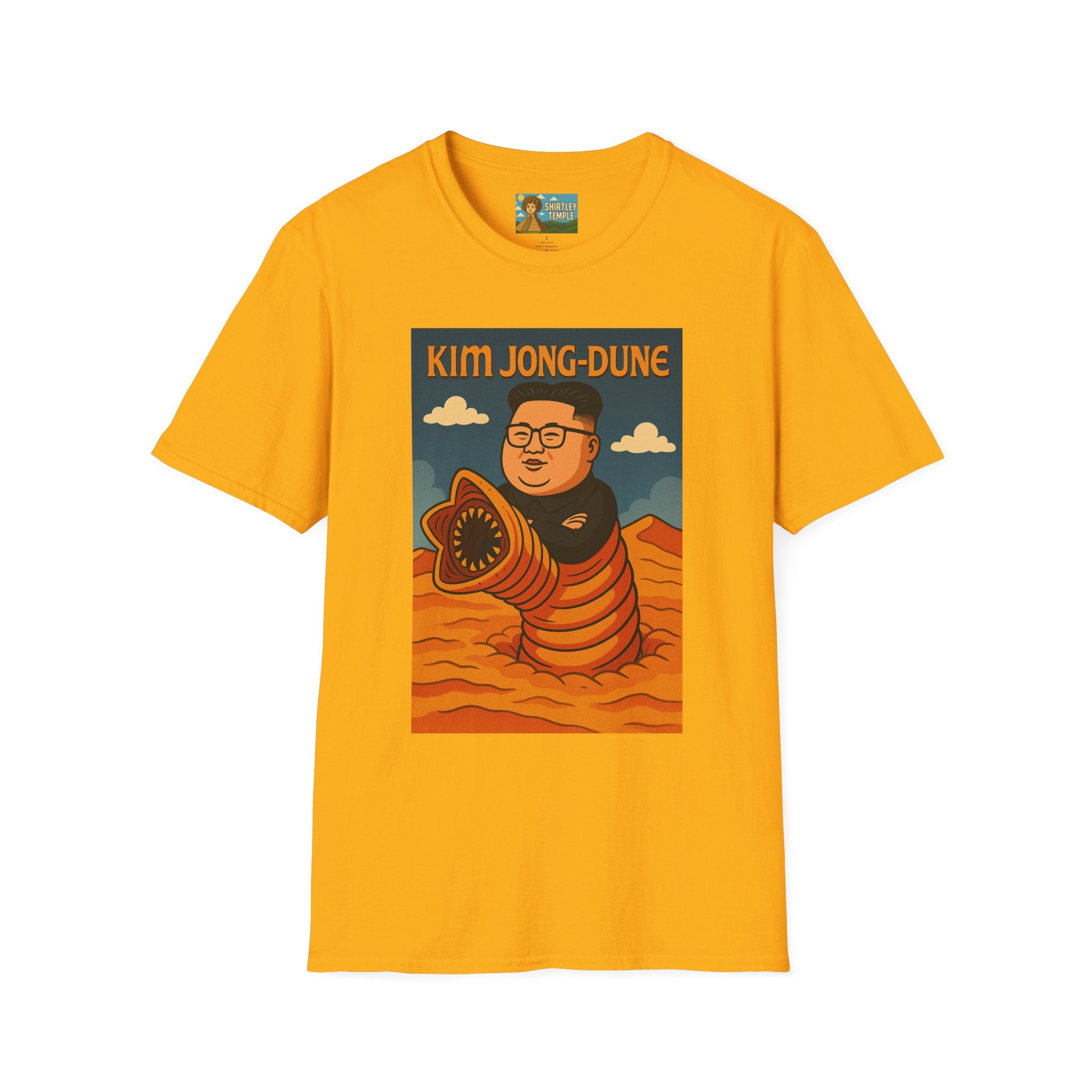 Kim Jong-Dune Funny T-Shirt, Mashup Wordplay Shirt, Sandworm Movie Tee, Unisex Softstyle Top, Kim Jong Un Fan, Dune Lover Gift