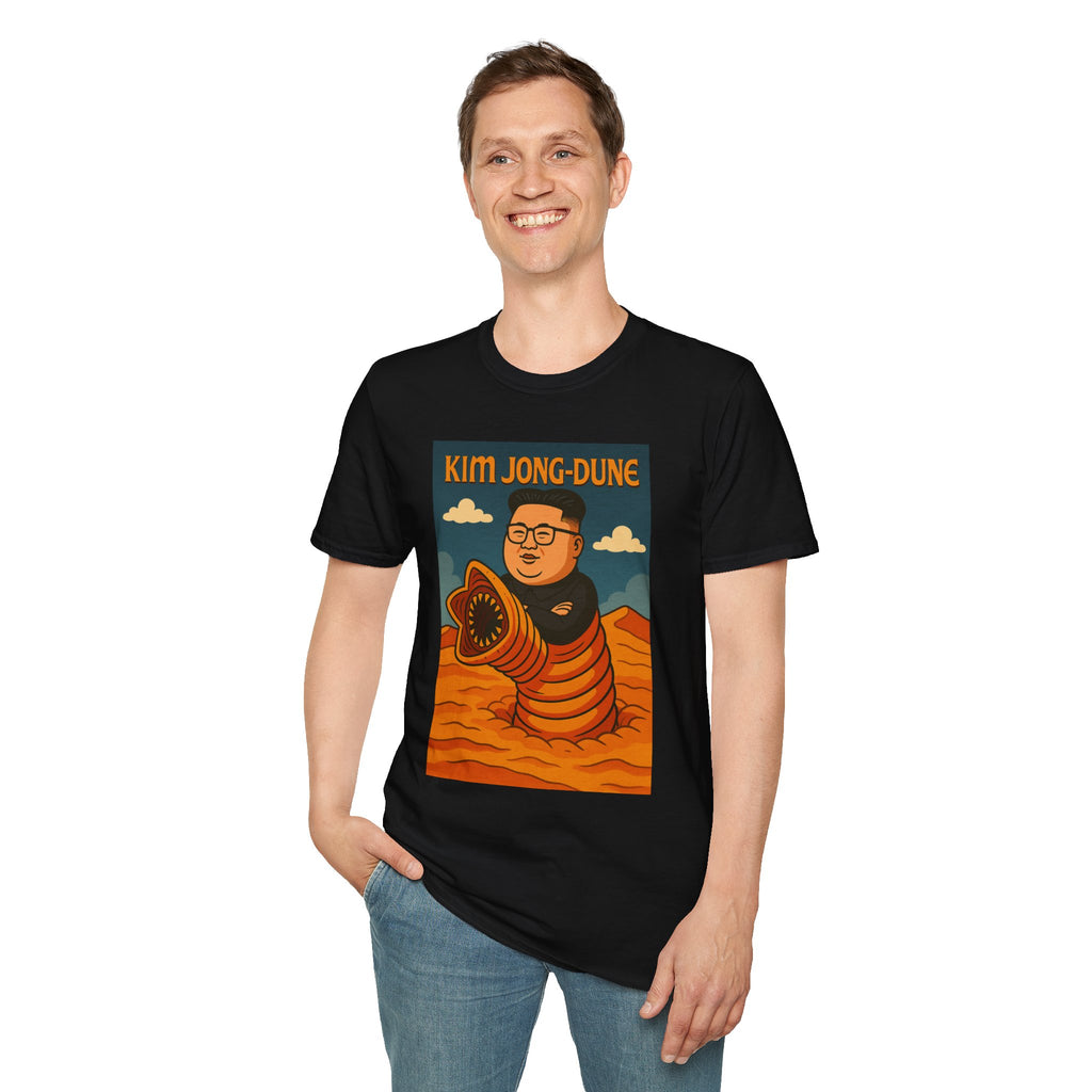 Kim Jong-Dune Funny T-Shirt, Mashup Wordplay Shirt, Sandworm Movie Tee, Unisex Softstyle Top, Kim Jong Un Fan, Dune Lover Gift