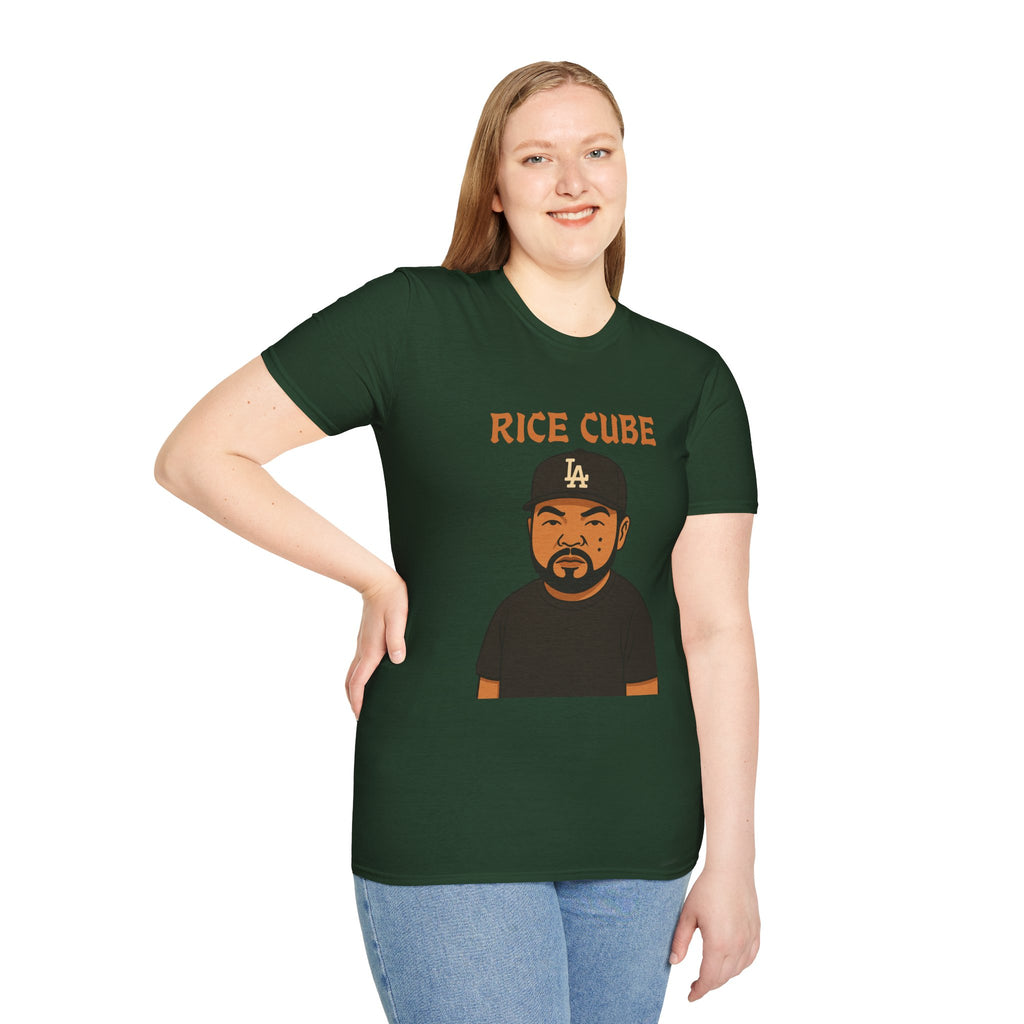 Rice Cube Funny T-Shirt, Ice Cube Asian Parody Shirt, Wordplay Tee, Hip-Hop Music Fan Gift, Unisex Softstyle Top